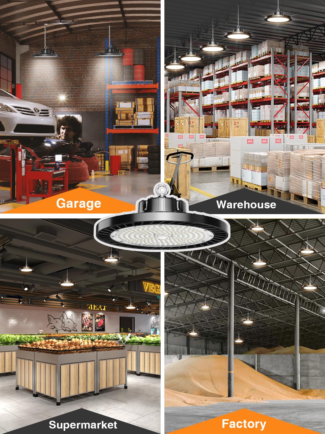 ONLYLUX UFO LED High Bay Lights 150W 6 Pack, 5000K Super Bright Daylight, Aluminum, Model OL-BL5K-6P-150