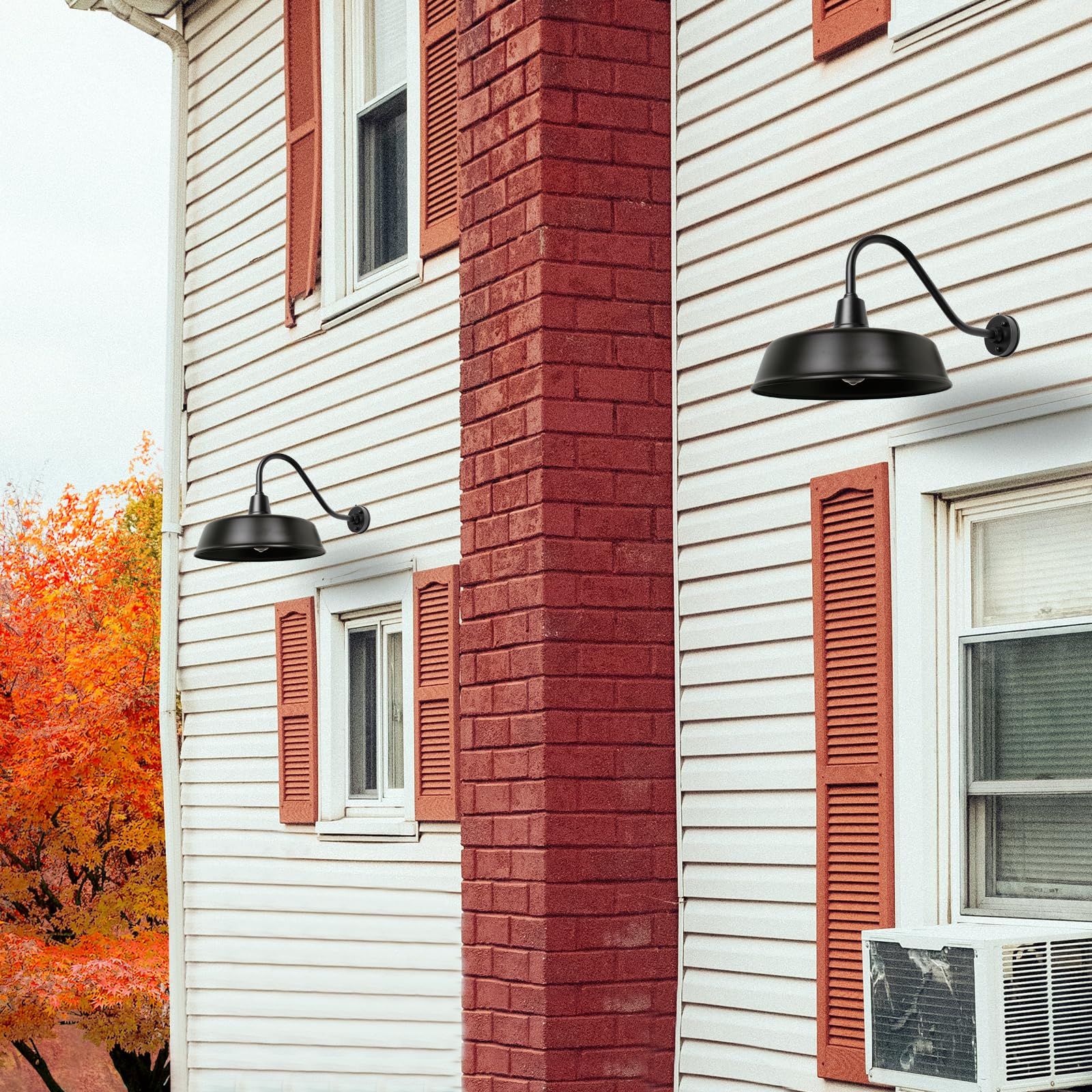 METOJIA Gooseneck Barn Light - 21" Black Metal Outdoor Sconce with Dusk to Dawn Sensor for Porch & Garage