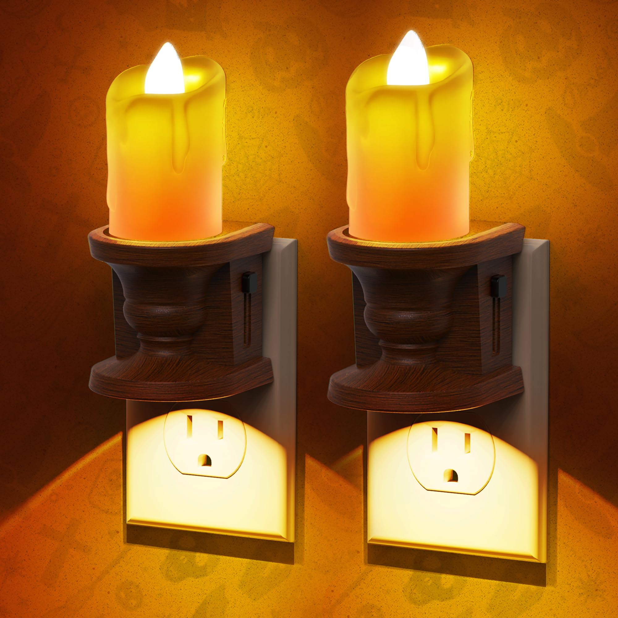 L Lohas Led Night Light [2-Pack] Flameless Candle Night Light With 3 Lighting Model  Dusk To Dawn Sensor 0-100Lm Brightness Dimmable Amber Light Vintage Nightlight For mature-themeds Hallway Bedroom