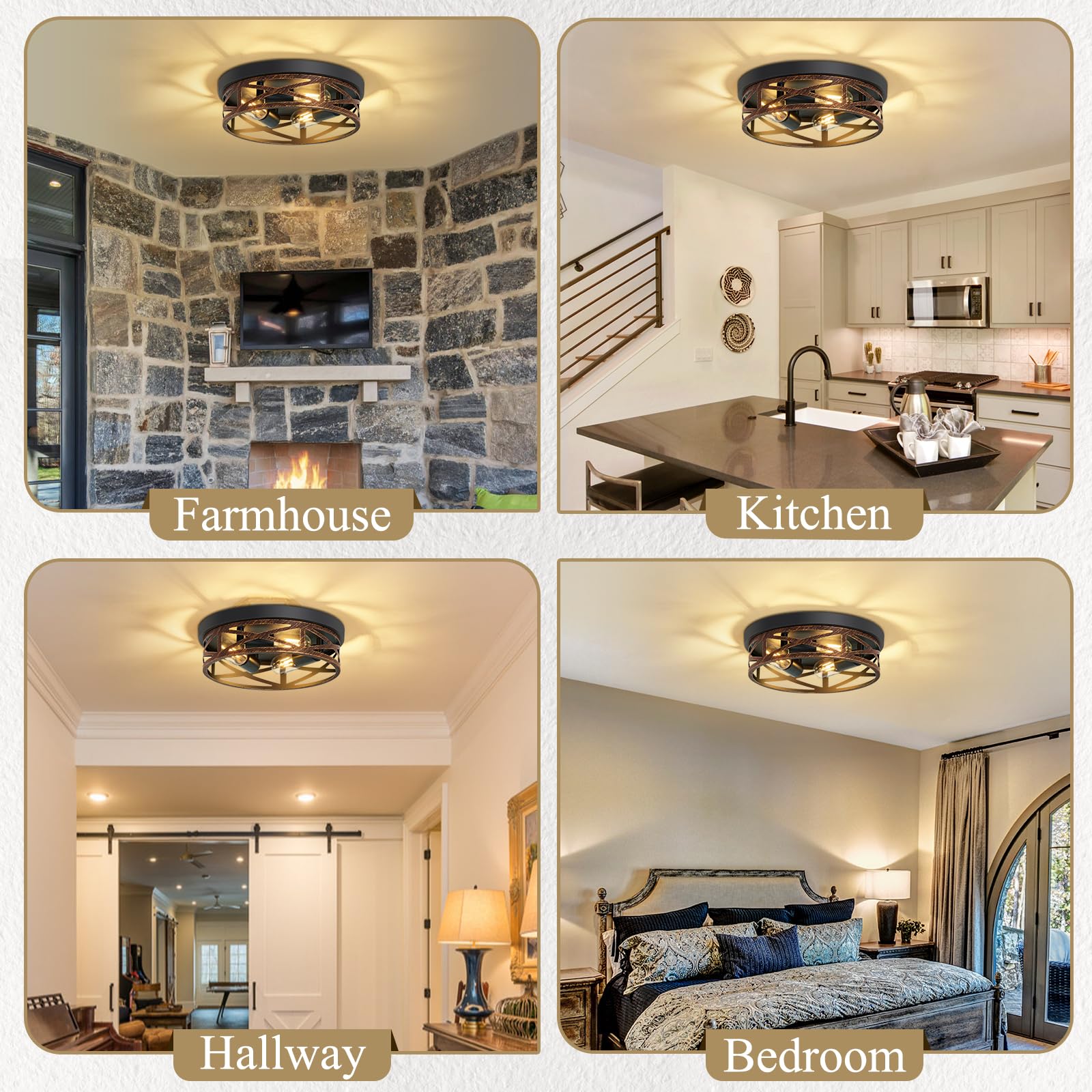 Skejao Flush Mount Ceiling Light Fixture,Vintage Metal Black Hallway Light Fixtures Ceiling,Light Fixtures Ceiling Mount For Far