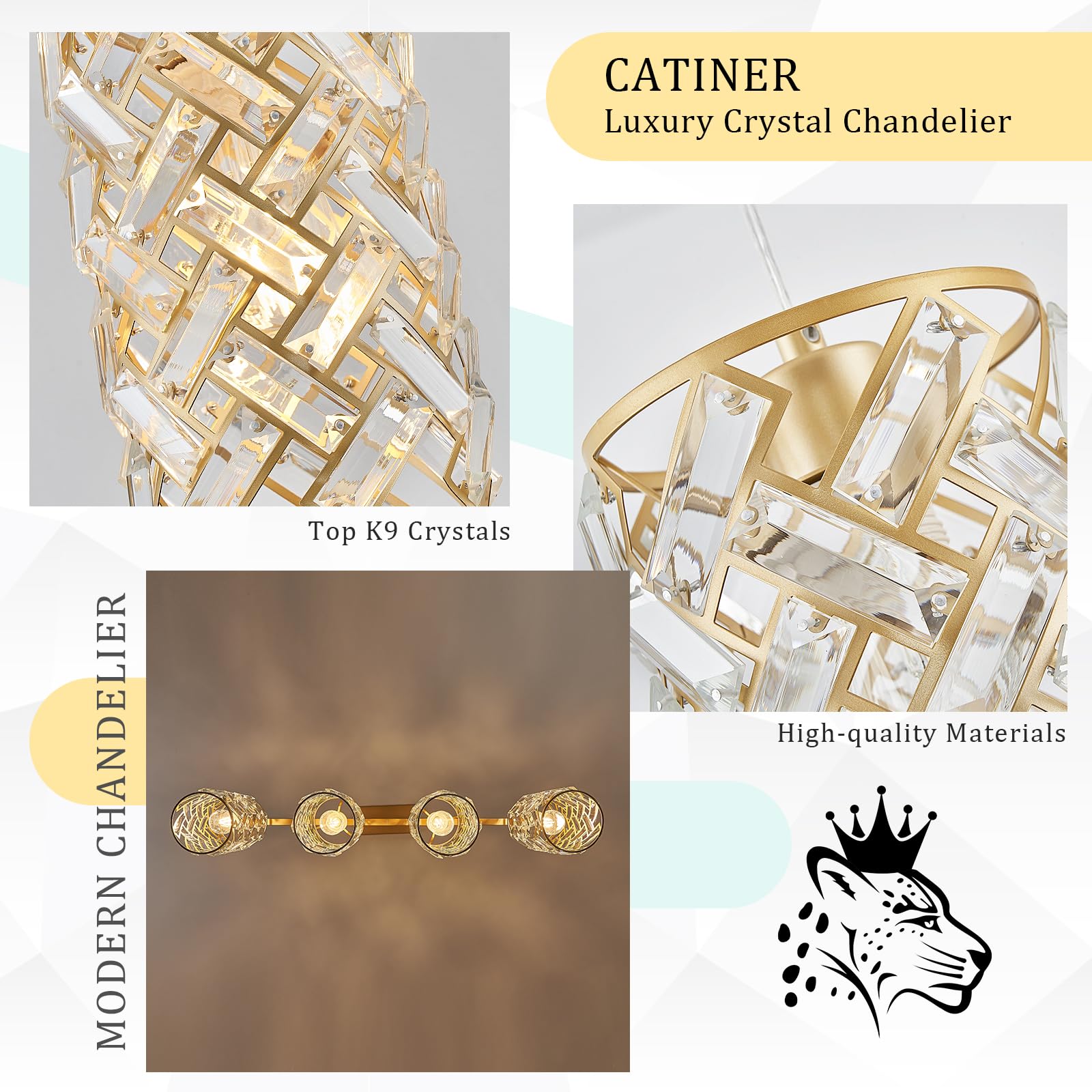 Catiner Gold Crystal Kitchen Island Lighting 40'' Modern Linear Chandelier 4 Lights Ceiling Pendant Light Fixture Luxury For Kit