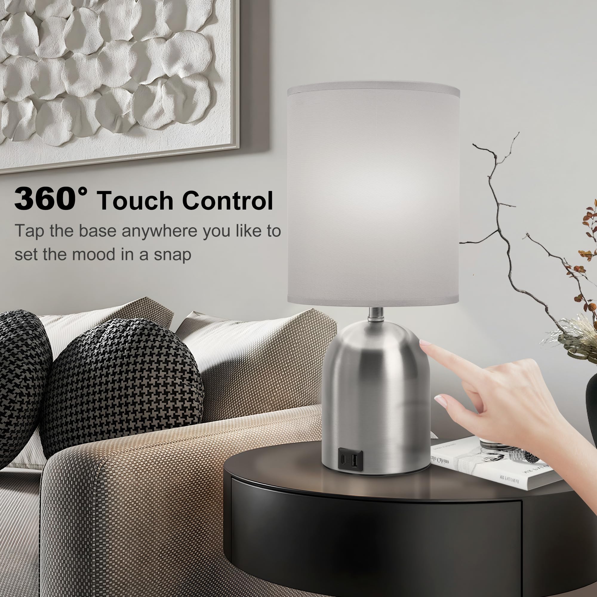 Fttoyoly Bedside Table Lamp For Bedroom, 3 Way Dimmable Touch Small Desk Lamp For Office With Usb Charging Port Lamps For Living