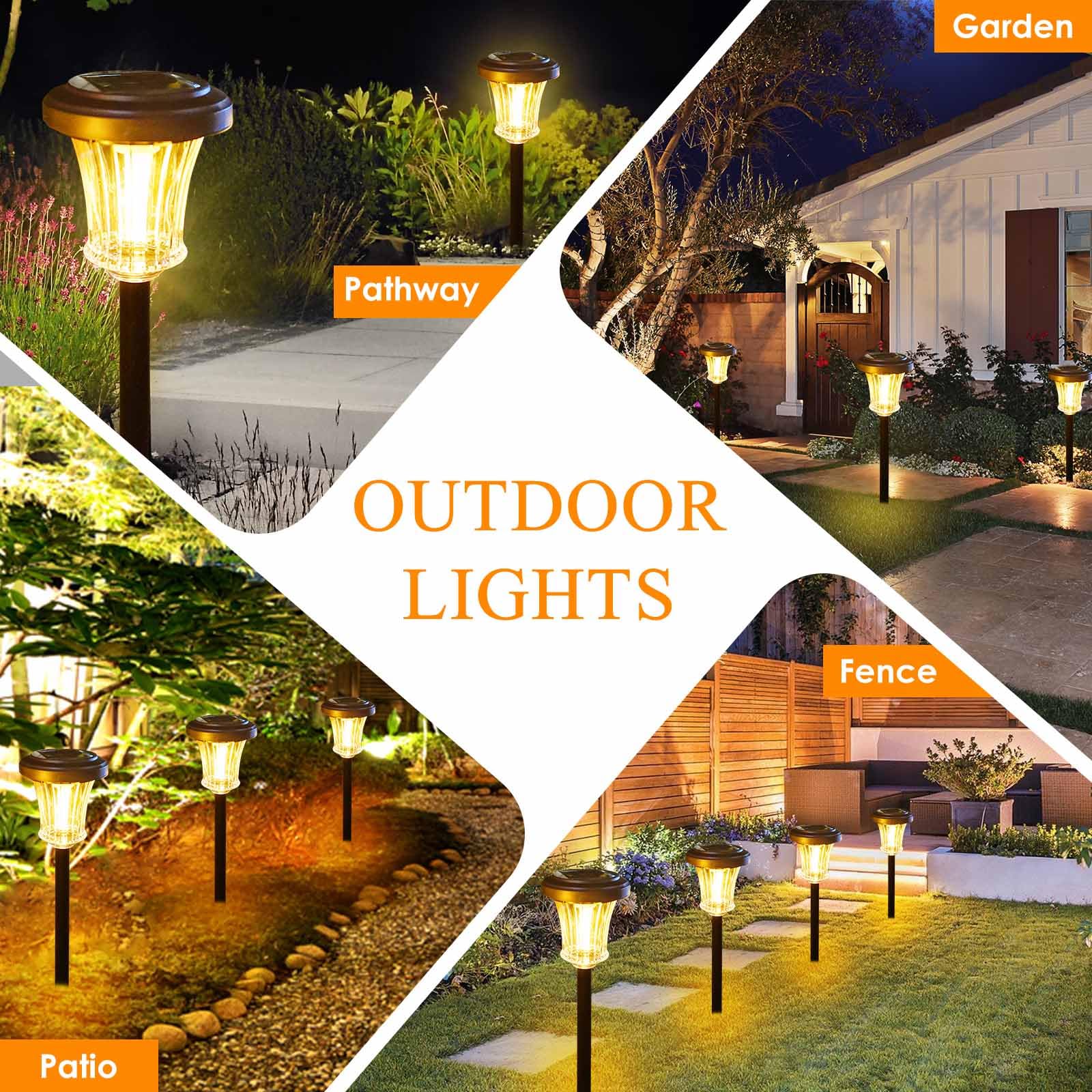 IDEAALS 8Pk 2 Modes(Steady on/Flickering) Solar Lights Outdoor Pathway, Solar Garden Lights, Auto On/Off Torch Lights with Flick