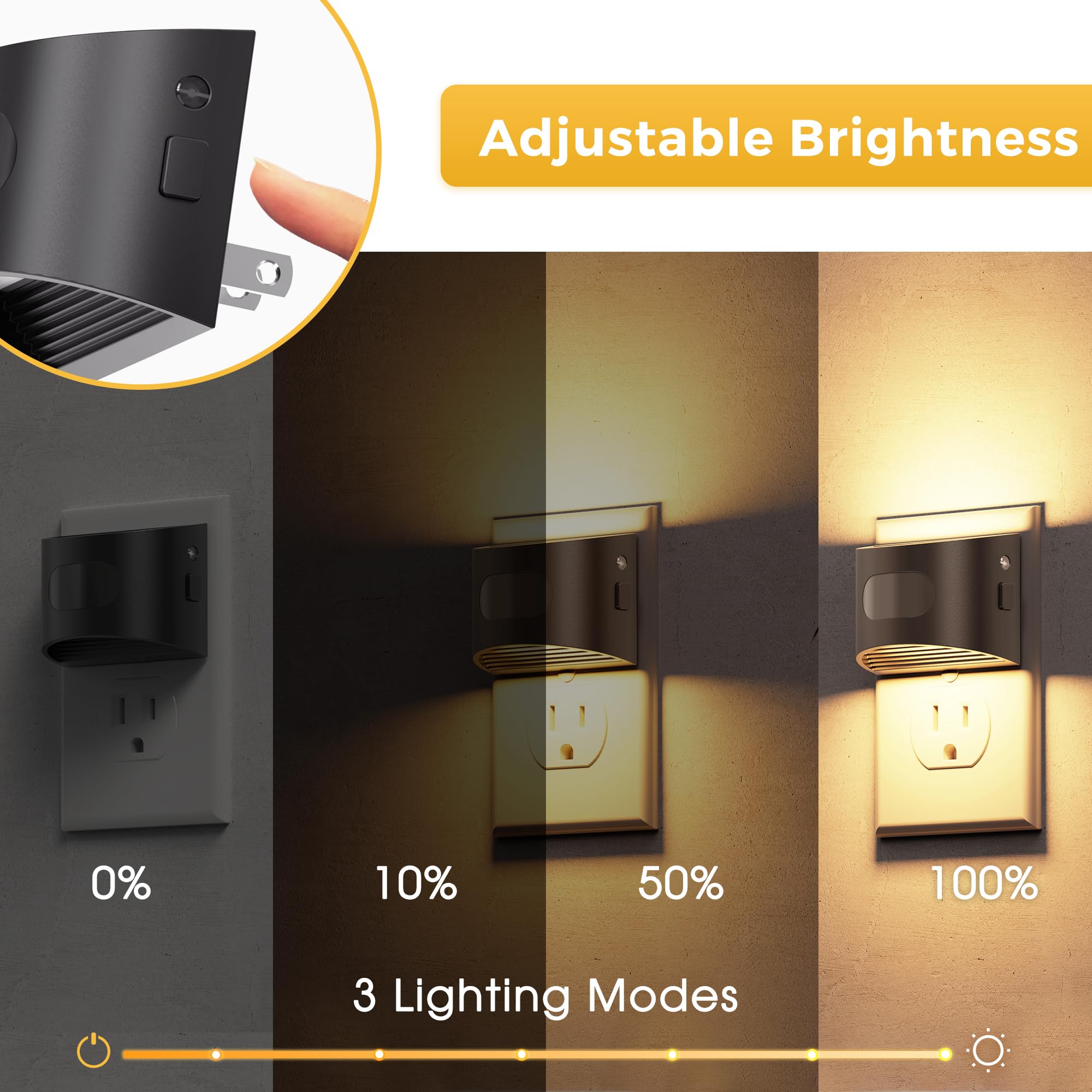 L LOHAS LED Night Light with Motion & Dusk Sensor, 2 Pack, 3000K Soft White, Adjustable Brightness, Black-3000K, Model GY17702US-