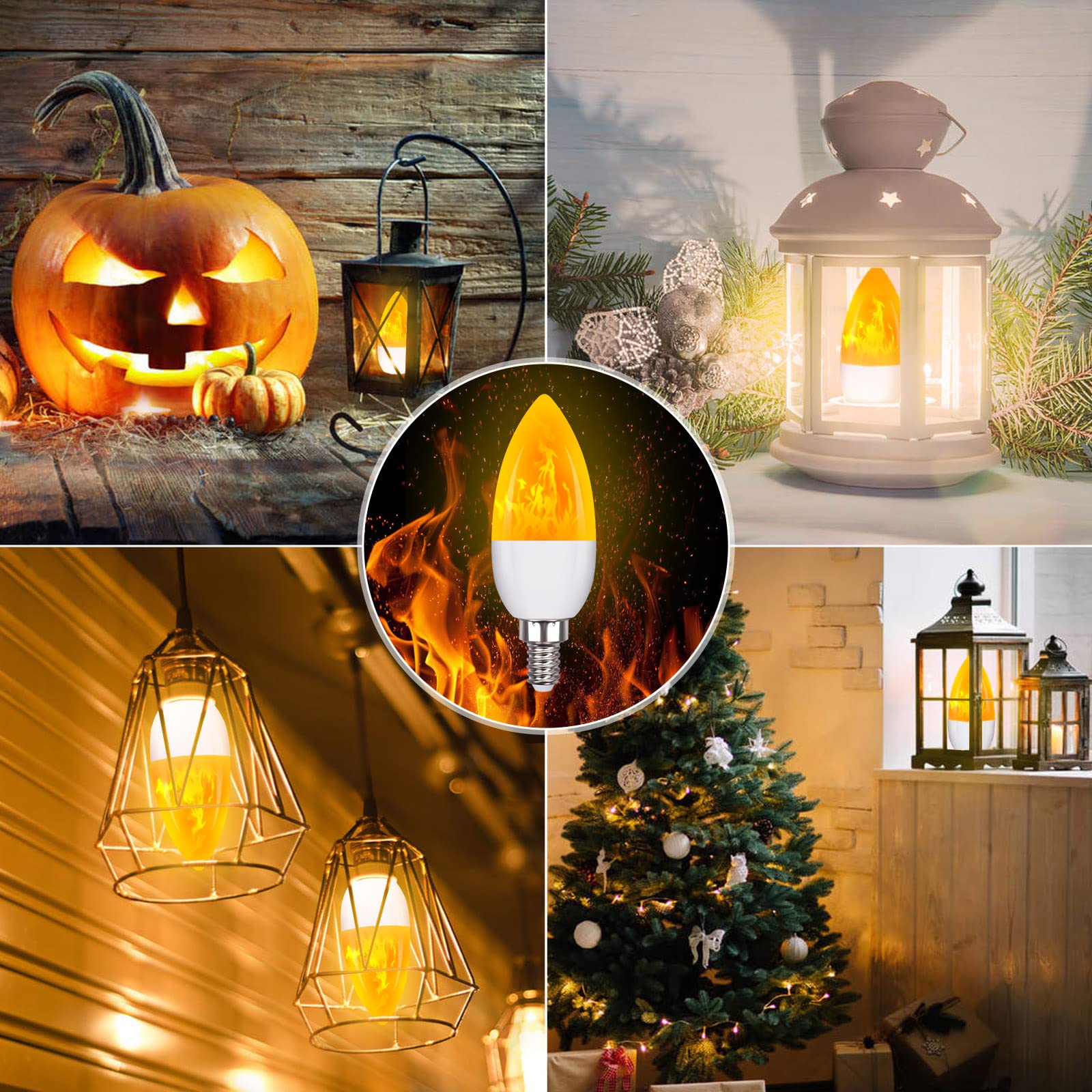 Ladiwanka E12 Led Flame Light Bulbs, 3 Modes, 1800K Warm White, 8 Pack For Halloween