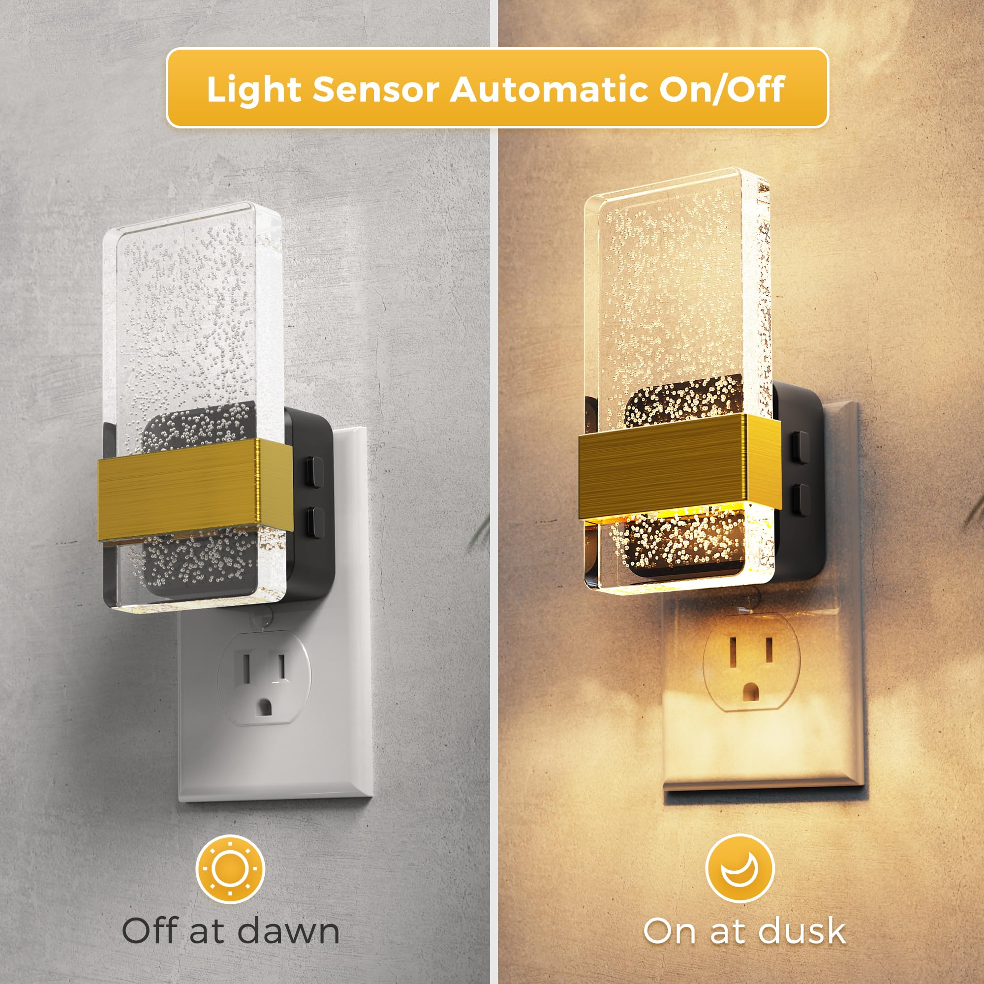 L LOHAS LED Night Light, 2 Pack Dusk to Dawn Sensor, 3CCT Adjustable Color Temperature, Model A-GY141-08US-2, Bubble-3CCT