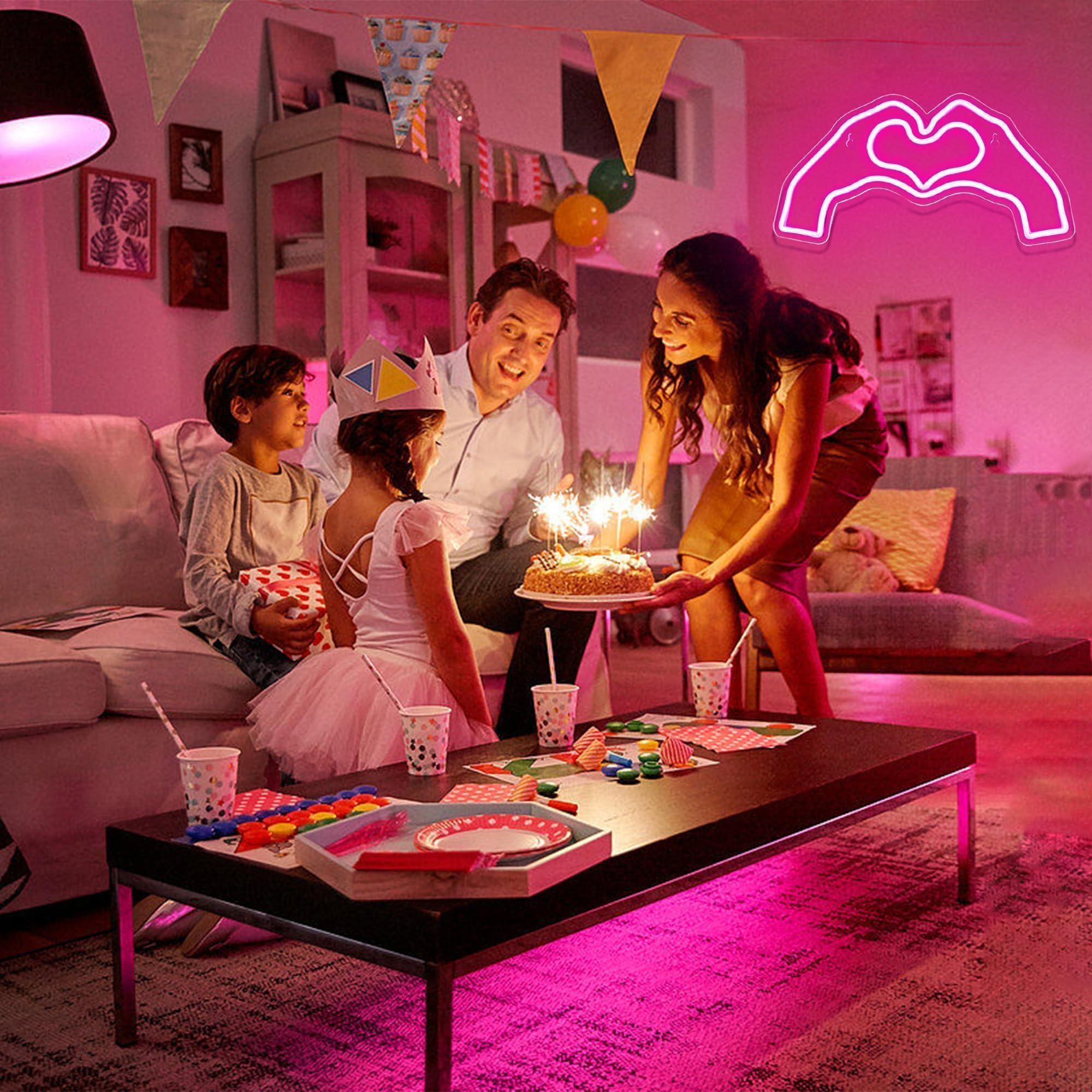 ATTNEON Heart Neon Sign for Wall Decor,Heart LED Light,Heart Neon Light for Girls Room, Hand Heart Light Decor for Wedding Birt