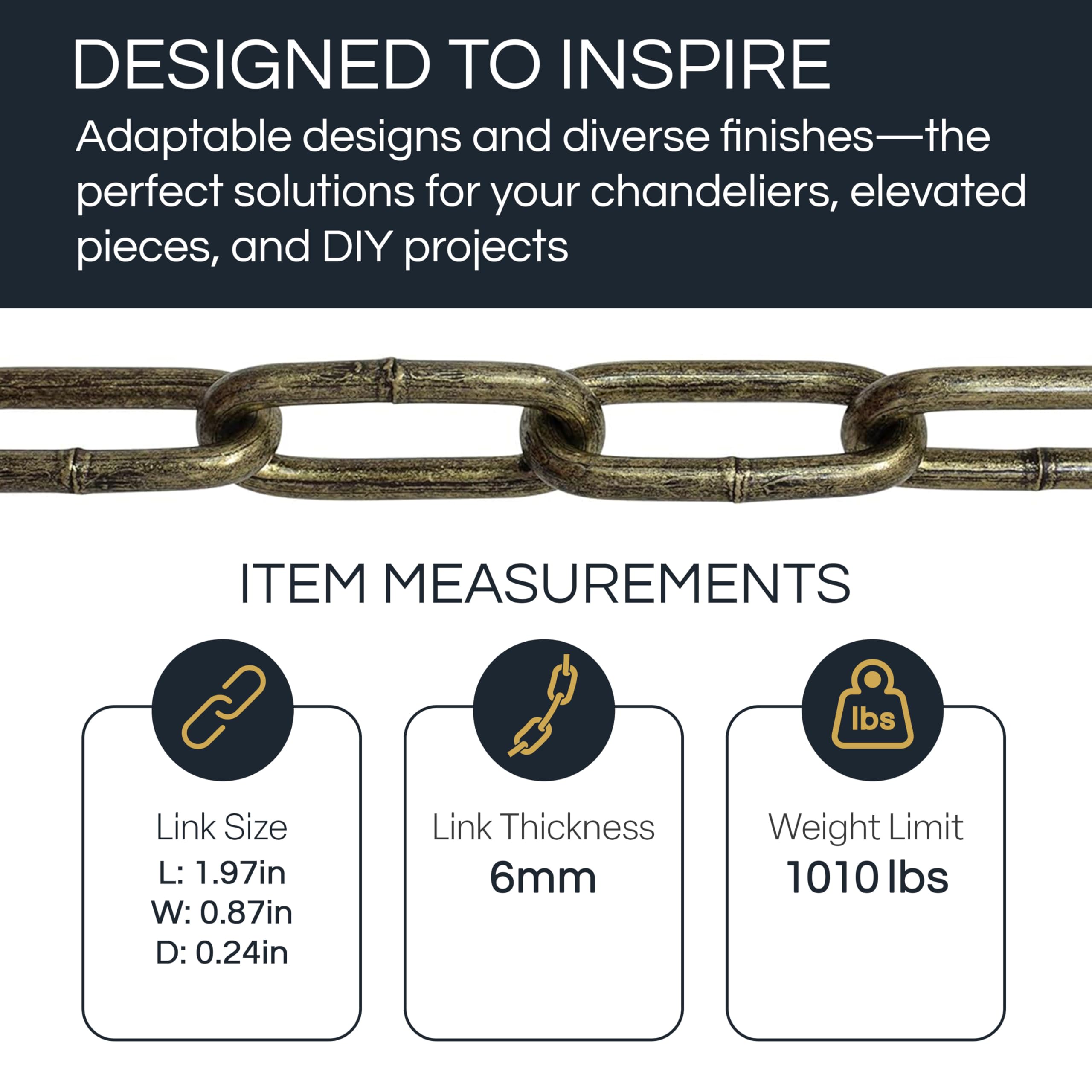 Rch Hardware Ch-S59-06-Ab-10 Steel Chandelier Chain, Antique Brass (10 Feet)