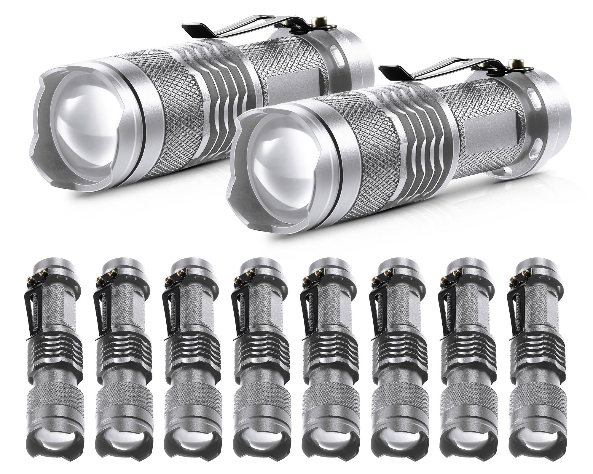 Mudder 10 Pack Mini LED Flashlight 3 Lighting Modes Small Adjustable Handheld Flashlight with Belt Clip for Camping Home Hiking