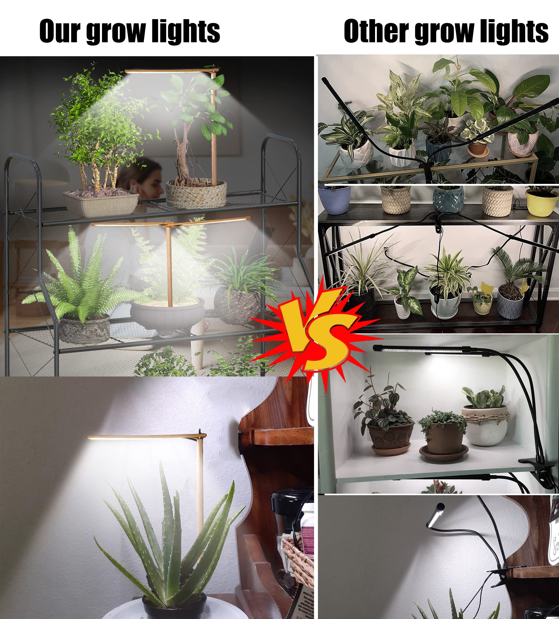 Bodkar Wooden Grow Lights For Indoor Plants Full Spectrum, Slim Indoor Plant Growing Light With 6000K White Red Leds 2-Head (Wit