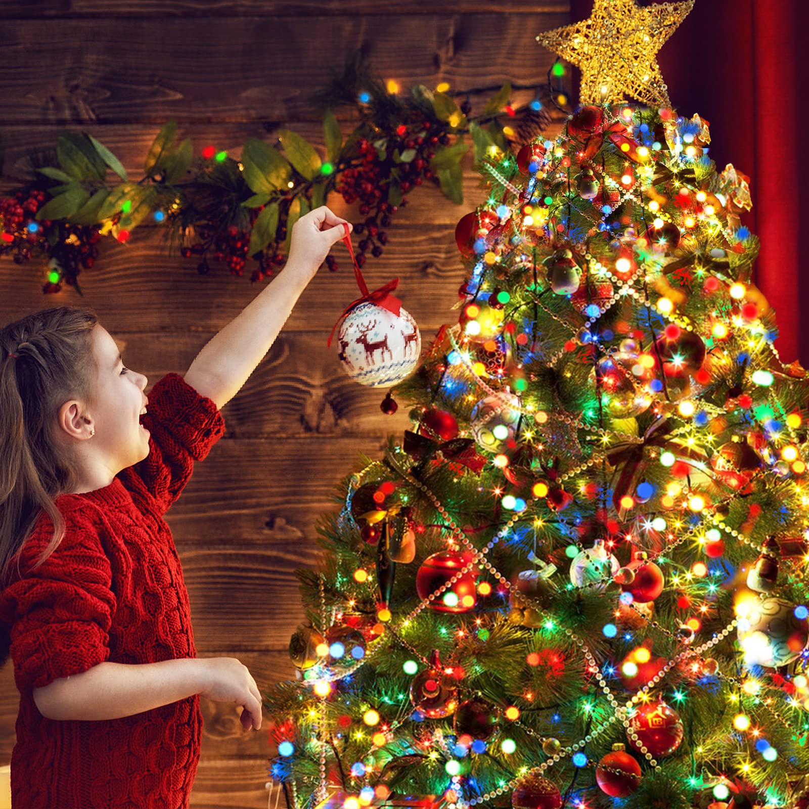 Kouqiya Battery Operated Christmas Lights 4 Pack, 17Ft 50 Led Mini String Lights With Auto-Timer 8 Modes Waterproof Tree Lights