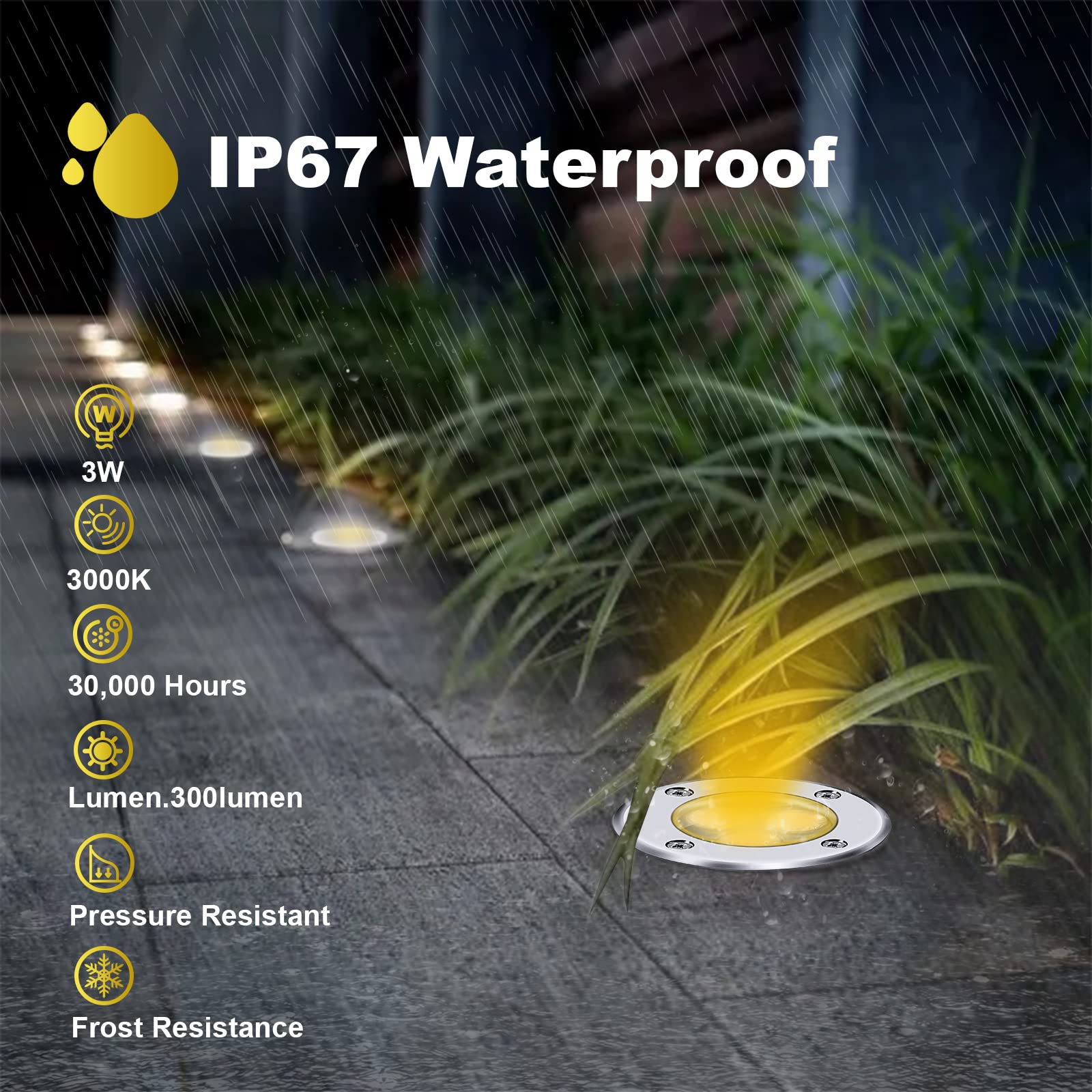 Aledeco 4 Pack 3W Led Low Voltage In-Ground Lights, Waterproof Warm White Landscape Lighting