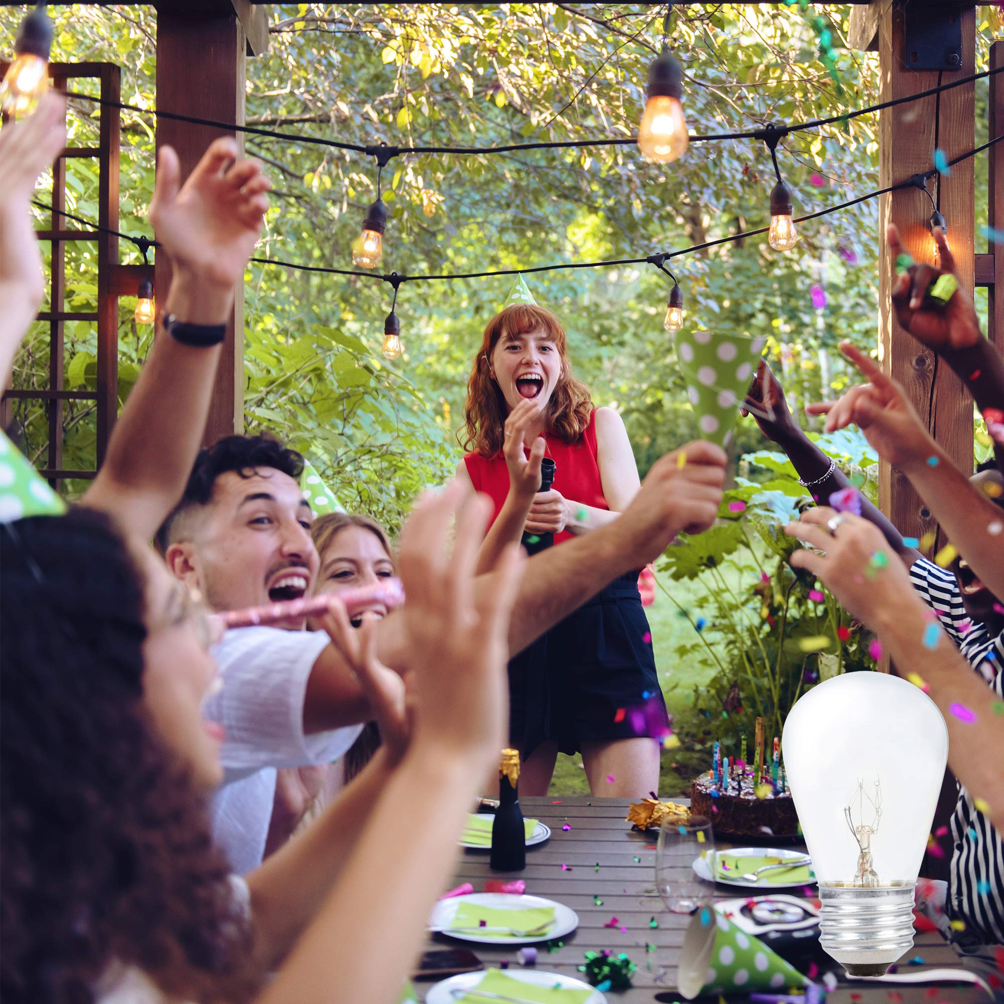 Simba Lighting String Light Outdoor S14 Replacement Bulb 11W E26 Medium Screw Base For Decorating Patio, Caf  , Pergola, Porch,