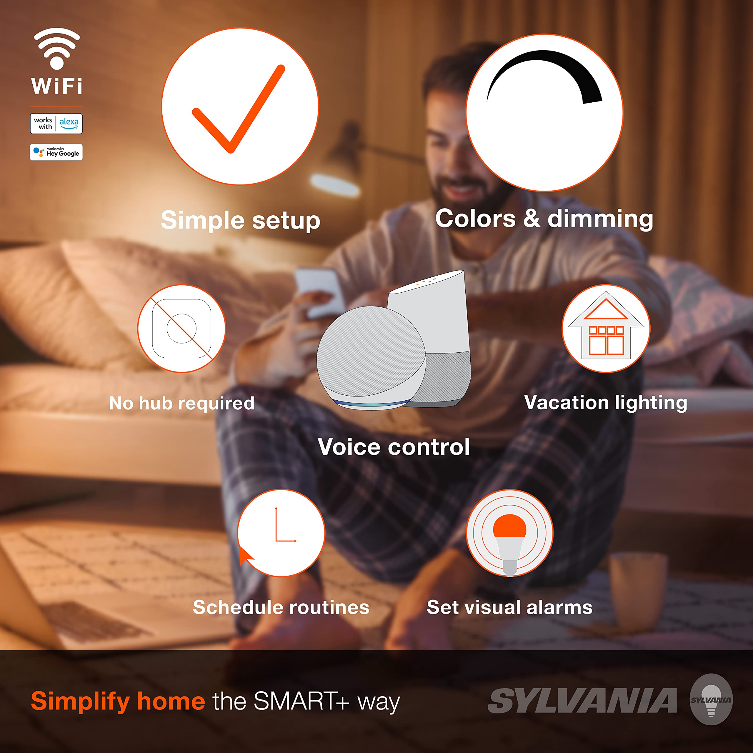 LEDVANCE SYLVANIA Wifi LED Smart Light Bulb, 60W Equivalent, Dimmable, Soft White, 4 Count, Model 75672, Compatible with Alexa & Google Home