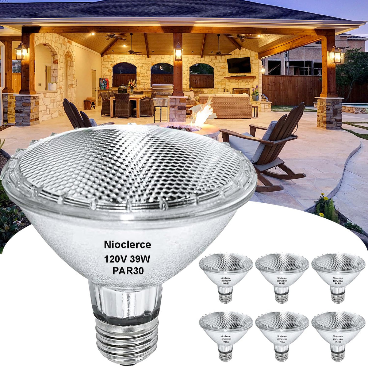 Nioclerce Par30 Halogen Short Neck 39W 120V 400Lm, 6 Pack High Output Halogen Par30 Dimmable 2800K Warm White, E26 Long Lifespan