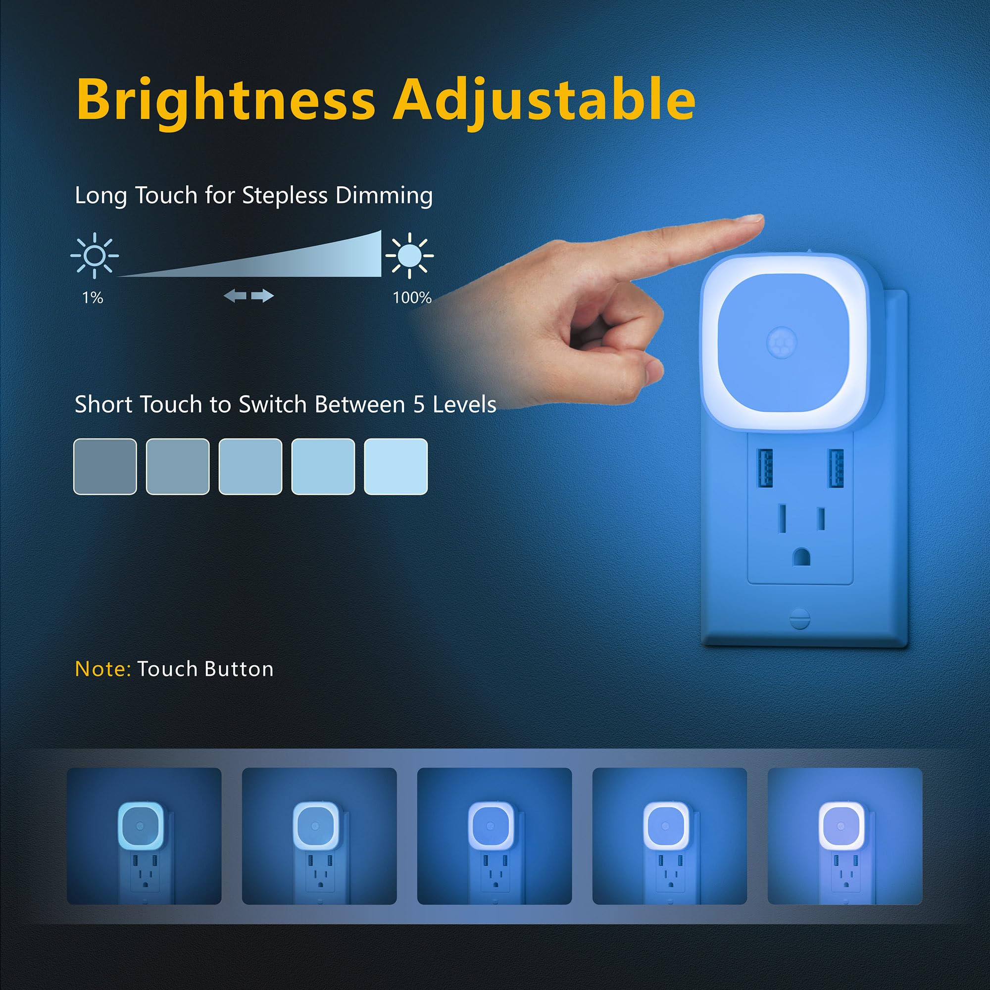 Yunlex 2 Pack Plug In Night Light With Motion Sensor & Dusk To Dawn Sensor, 3 Sensor Modes, Auto On/Off, Dimmable, Night Lights