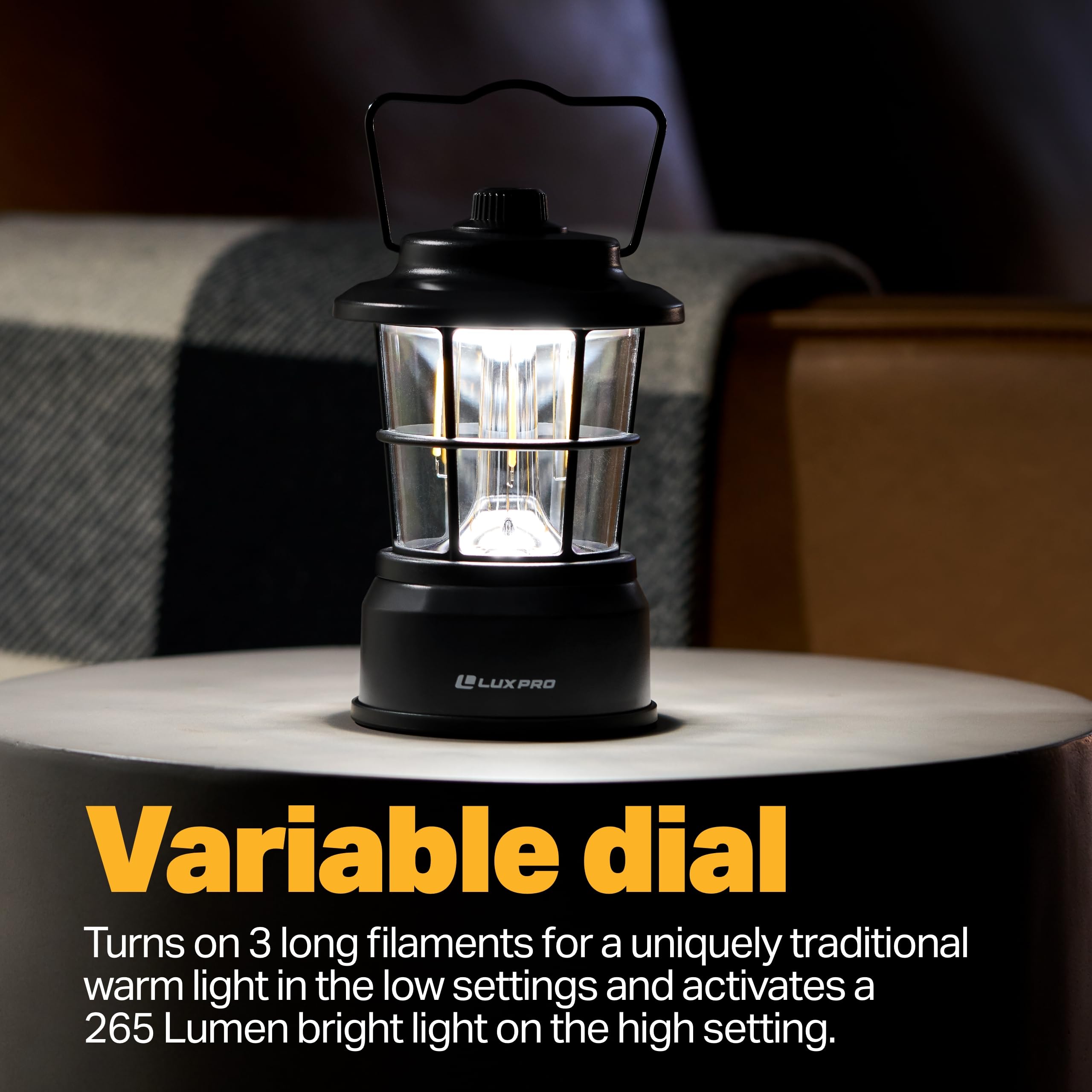 LUXPRO LED Lantern LP1535 - 265 Lumen, Battery-Powered, Black, 1-Pack, Metal