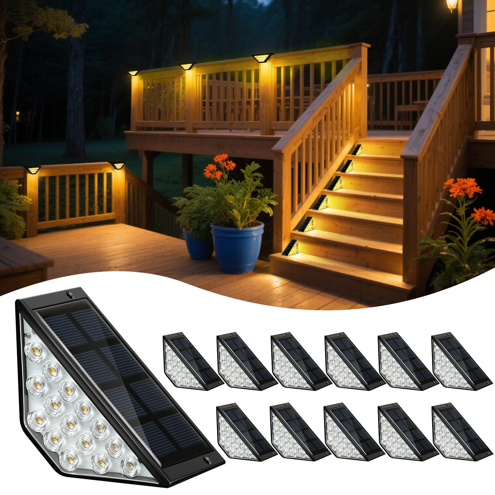 BKBB PPBB Solar Step Lights for Outside  Solar Stair Lights Outdoor Waterproof  Deck Step Lights for Fence  Patio  Yard  Porch  Front Door  Sidewalk  Garden  Patio Decor (12  Warm White)
