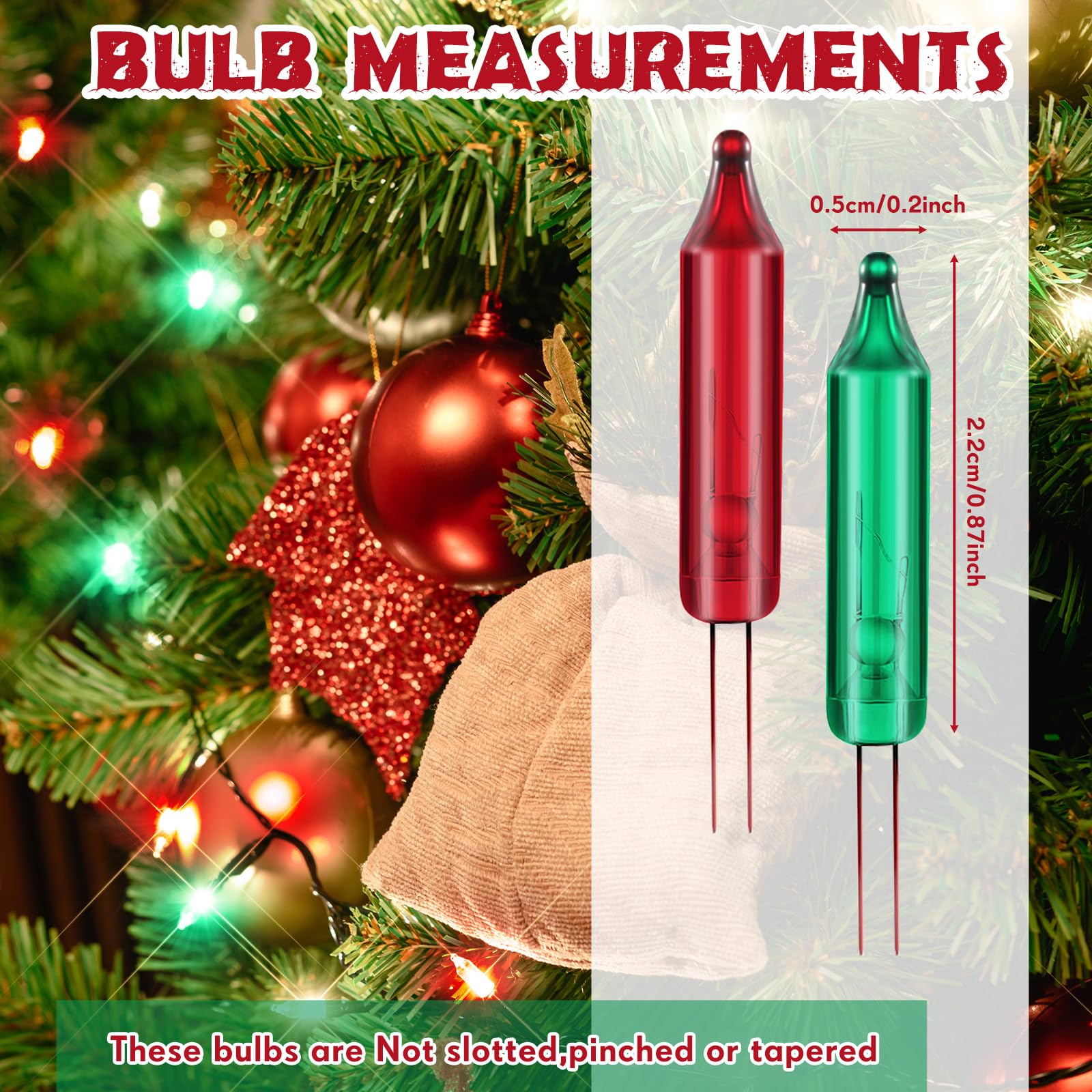 Mudder Mini Light Bulbs - 300 Pcs Replacement Incandescent String Lights, 2.5V, 0.17A, Red and Green for Indoor/Outdoor Xmas Decoration