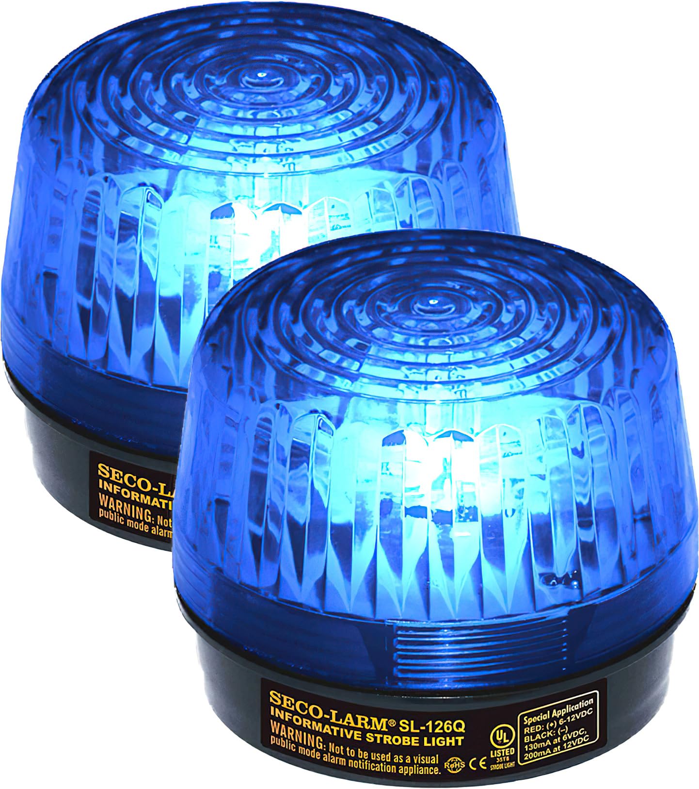 Seco-Larm SL-126Q/B Pack of 2 Strobe Lights, Blue; 6 ot 12VDC; Easy 2-Wire Installation; High-Impact and Heat-Resistant Acryrex 