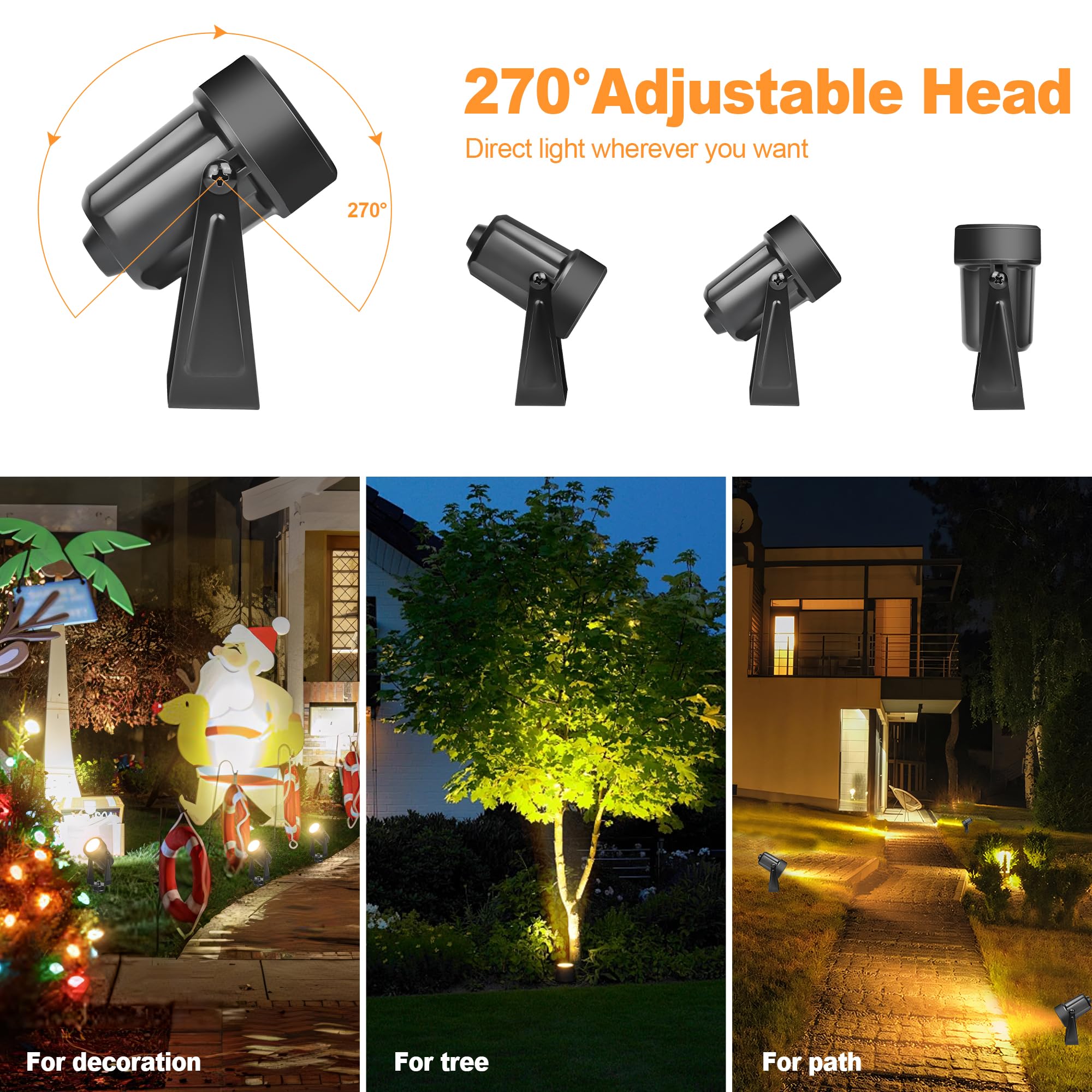 NEWKAZ Outdoor LED Spot Lights, 18W 1800LM, IP65 Waterproof, 6-Light Pack, Warm White 3000K, Black, Low Voltage Landscape Lighting
