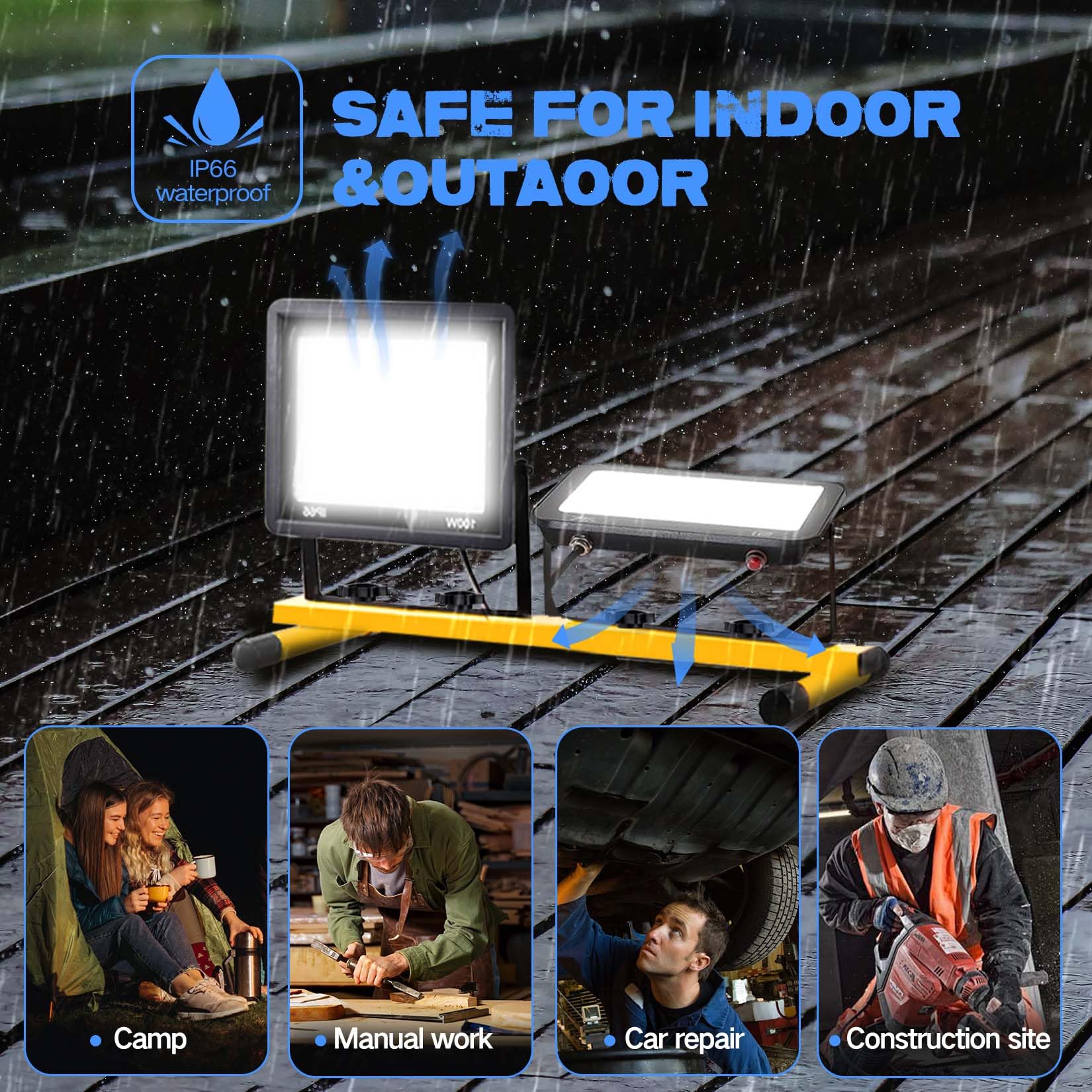 21000 Lumen Work Lights With Stand, 2 Adjustable Head Led Work Light, With Adjustable And Foldable Tripod Stand, Waterproof Lamp With Individual Switch With 6500 Kelvin Color Temperature (Yellow-2)