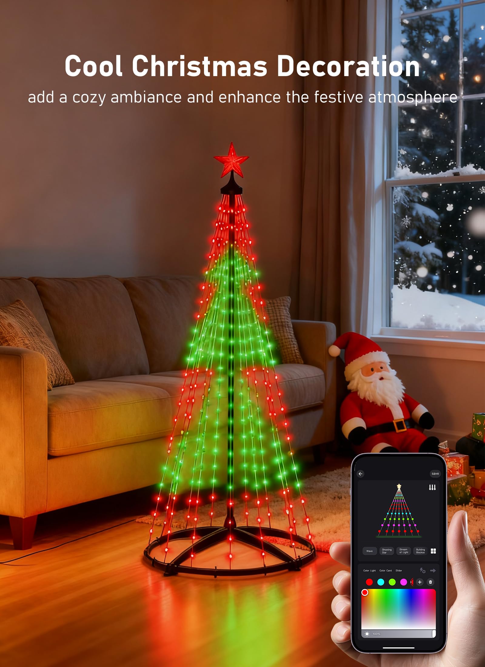 Ahawill 6Ft Christmas Cone Tree Smart Rgb Led Lights With App & Remote Control Music-Synced And Diy Multicolor String Lights Indoor & Outdoor Waterproof Christmas Decoration Lights For House