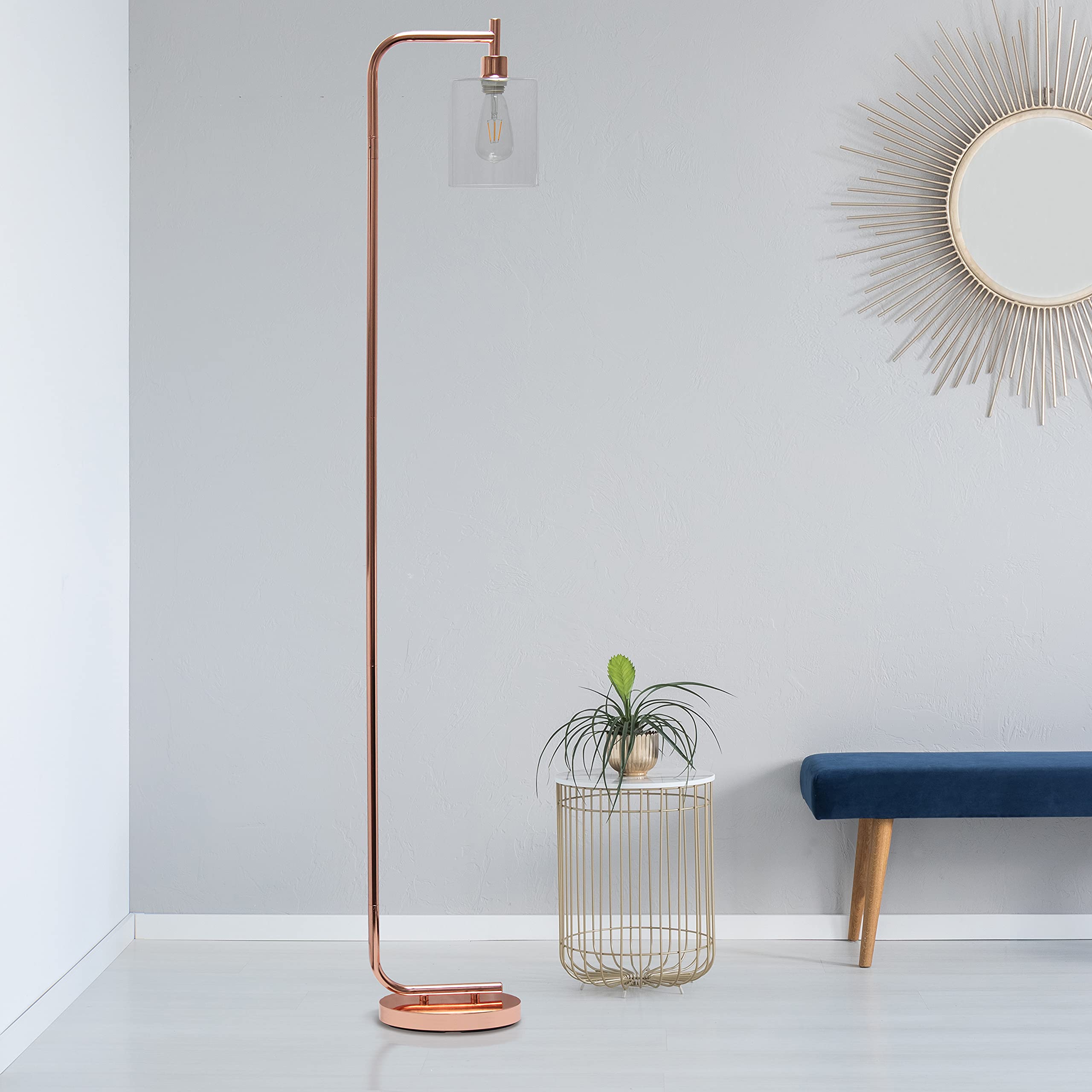 Simple Designs Lf2009-Rgd Modern Iron Lantern Floor Lamp, Rose Gold