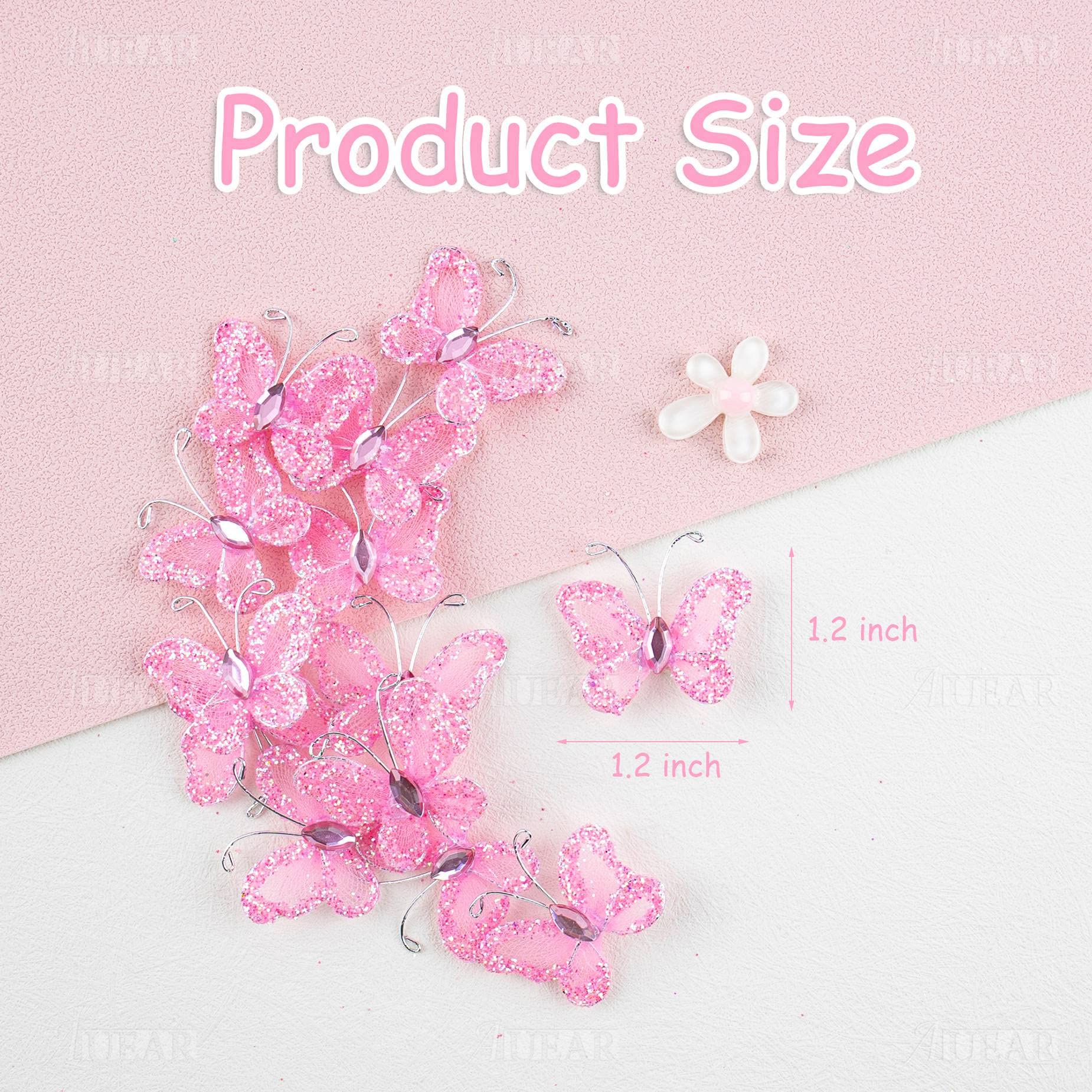 AUEAR Sheer Mesh Glitter Butterfly Decorations 100 Pack Pink MC7313X2