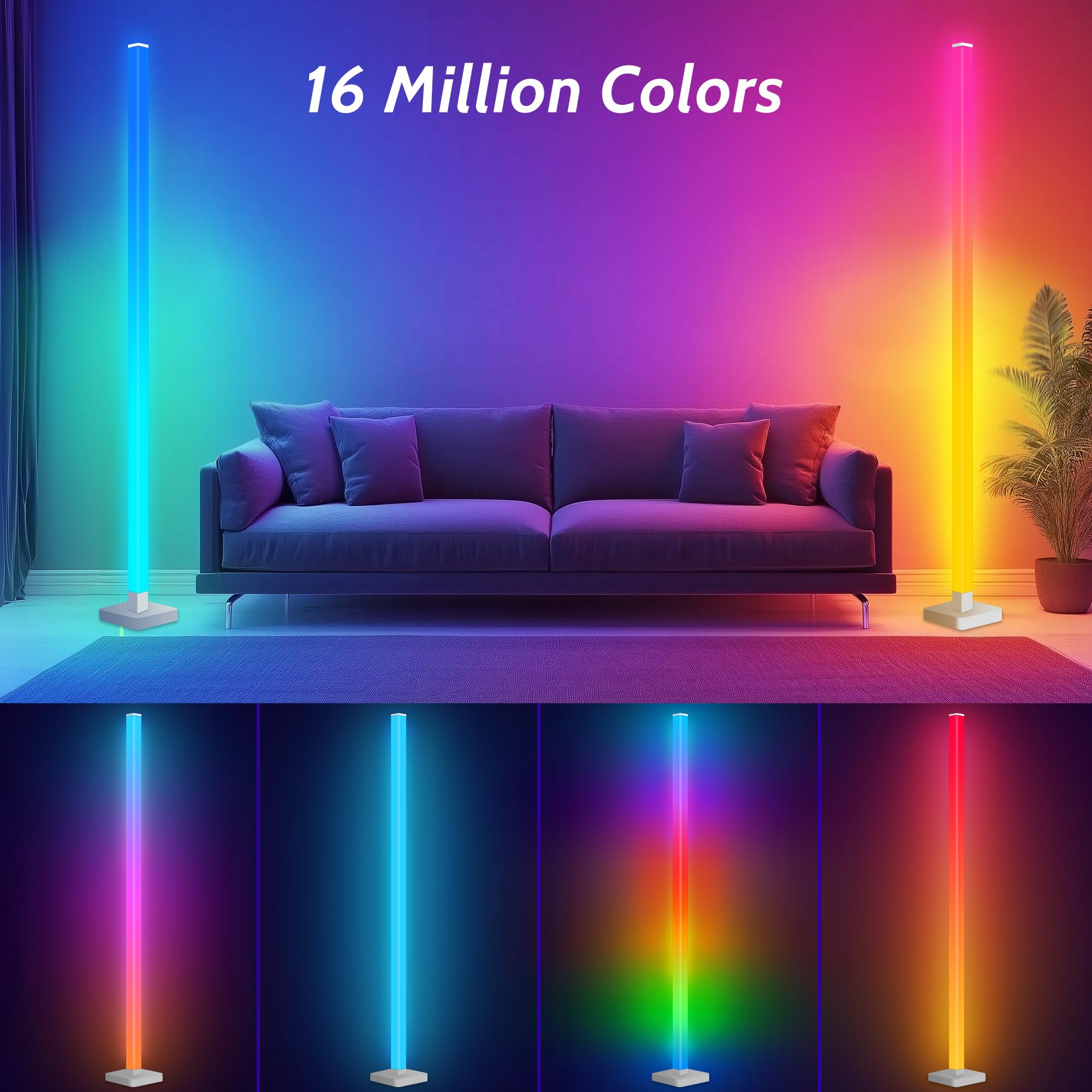 Flupuro ICRGB Floor Lamp - DIY Color Changing LED Lights with Music Sync, 1 Pack, Ambient Mood Lighting for Bedroom & Living Room
