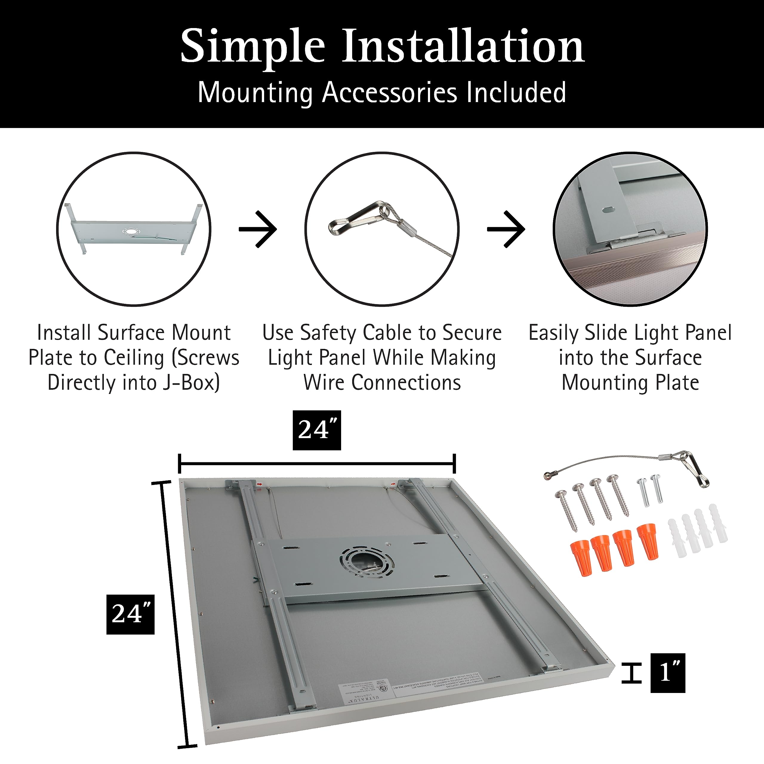 Ultralux 2X2 Ft Surface Mount Ceiling Light Panel - Slim, Edge Lit, Flush Mount Flat Panel For Kitchen, Home & Office - Triac Di