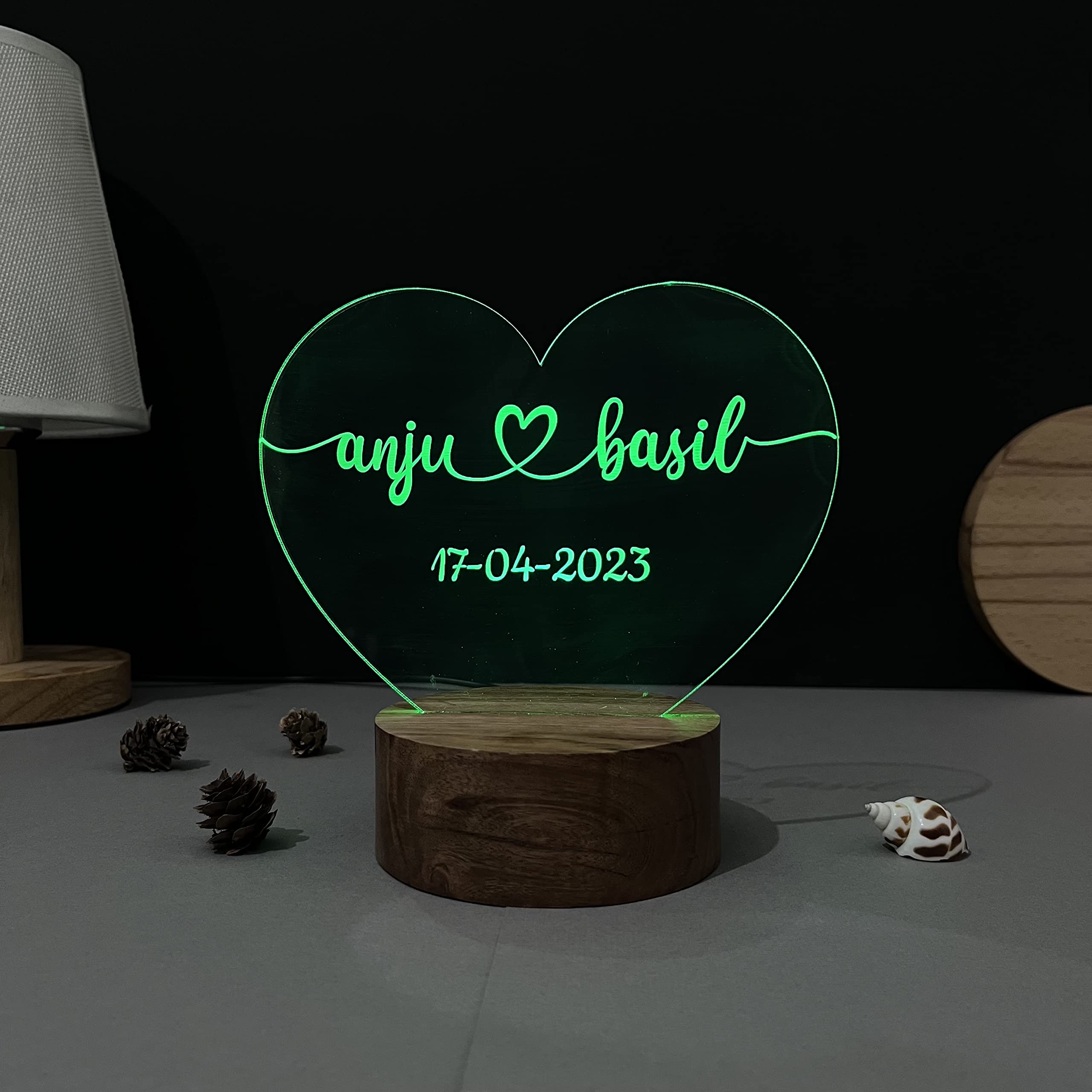 WOWOOD Wood Anniversary Gift For Couple Wedding Gift Lamp Love LED Night Light (Heart Design Multicolor)