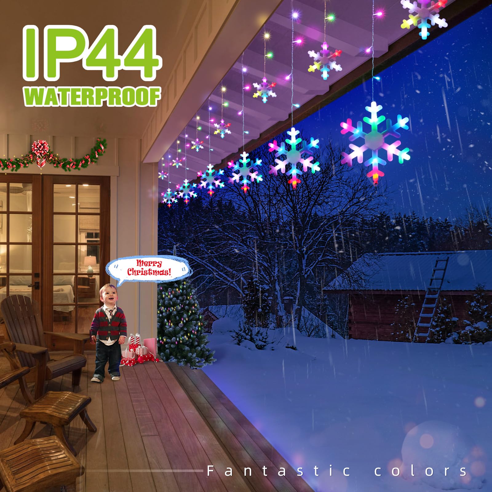 Jofios Christmas Snowflake Lights Outdoor, 16.73Ft Outdoor Led Icicle Christmas Lights With 20 Drops, Waterproof Icicle String L