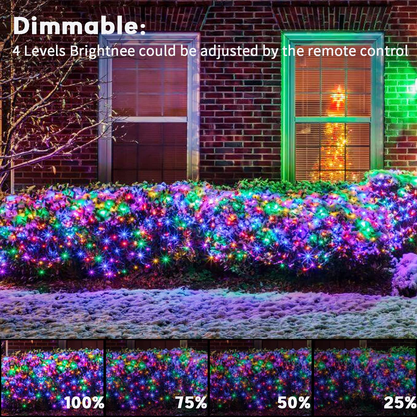 echosari Patio Garden Net Light String, 100 LED, 4.9ft x 4.9ft, Waterproof, Remote Timer, Multicolor