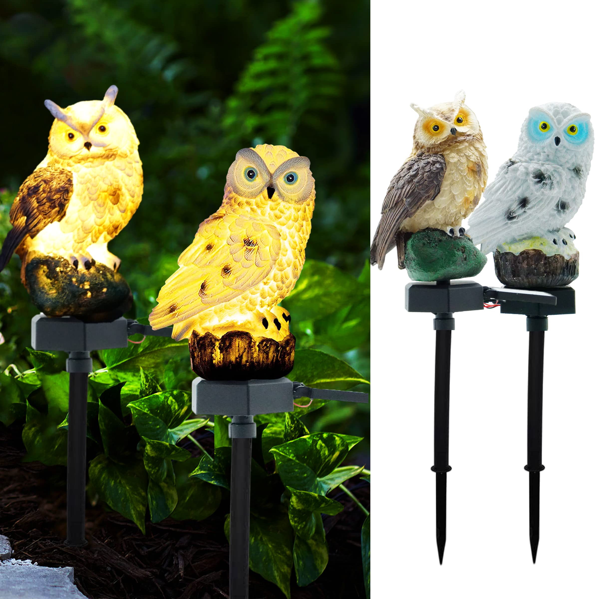 SmilingTown 2 Packs Owl Solar Lights Outdoor Figurine Lights Owl Decor Solar LED Lights Garden Decoration with Stake Waterproof 