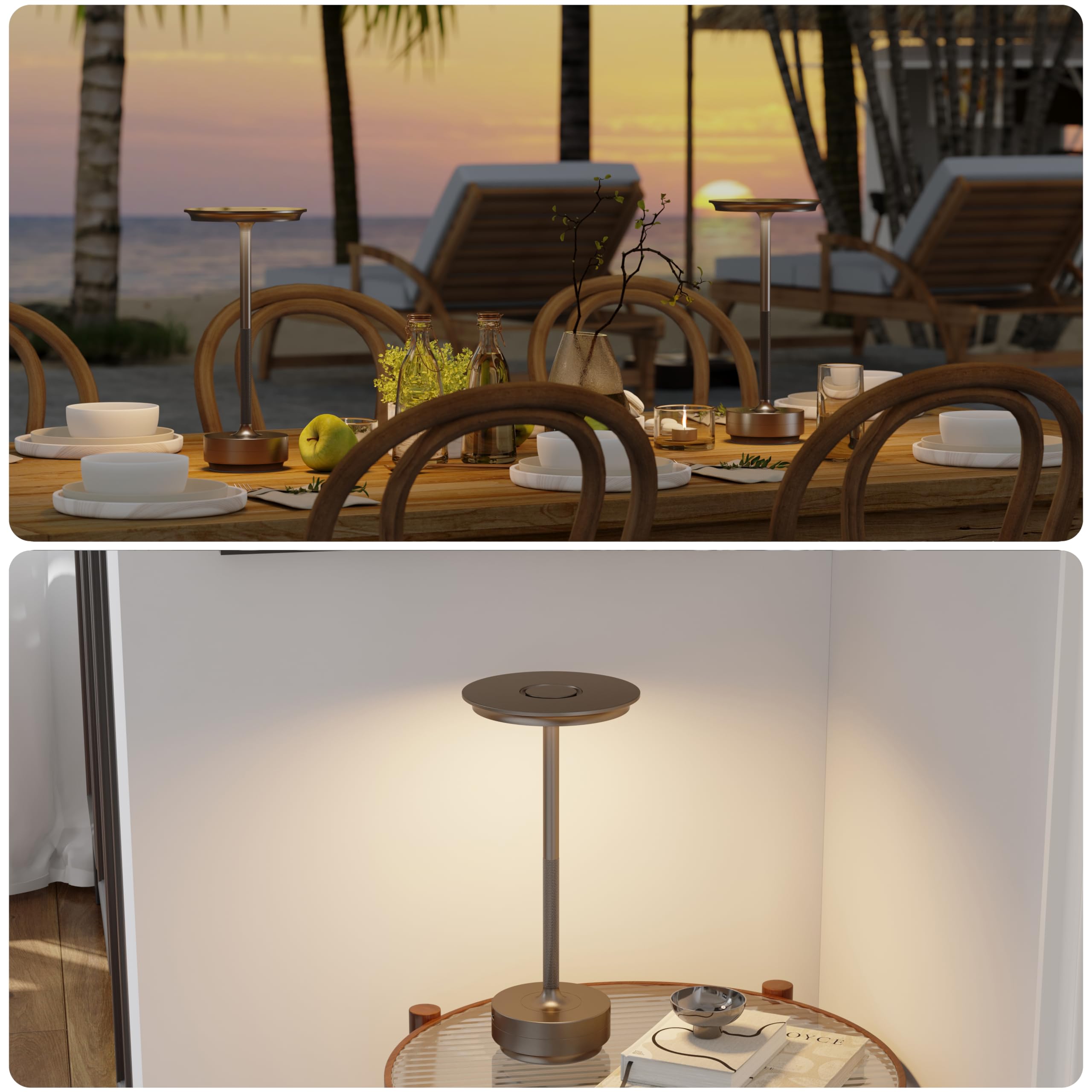 TBBGA Rechargeable Cordless Table Lamps, 5000mAh, 3 Color Dimming, Light Cafe, Model T106C, Portable for Outdoor/Dinner/Patio