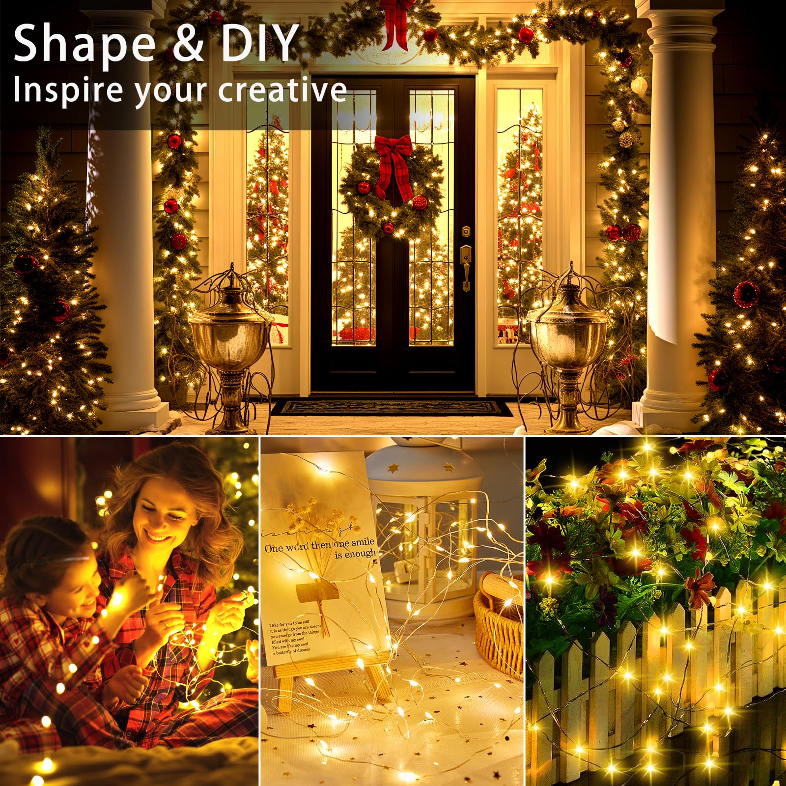 Vookry 30 Led Fairy Lights - 10Ft Mini Silver Wire String Lights, 8 Pack, Warm White For Diy Crafts, Weddings, And Christmas Decor