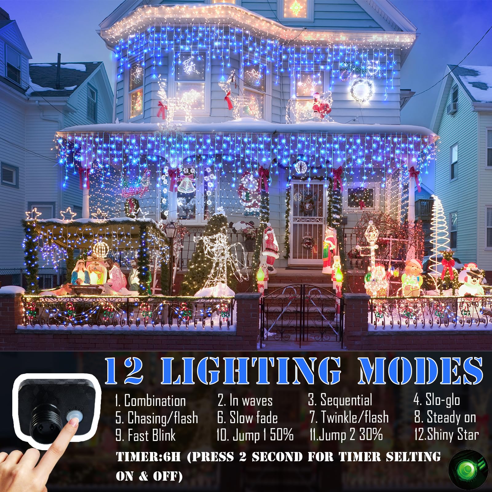 Jeayydsi 164Ft Christmas Lights Outdoor Decorations 1512Led Fairy String Light 12 Lighting Modes With Timer Memory Waterproof Christmas Light For Yard Roof Party Holiday Wedding Garden Decor