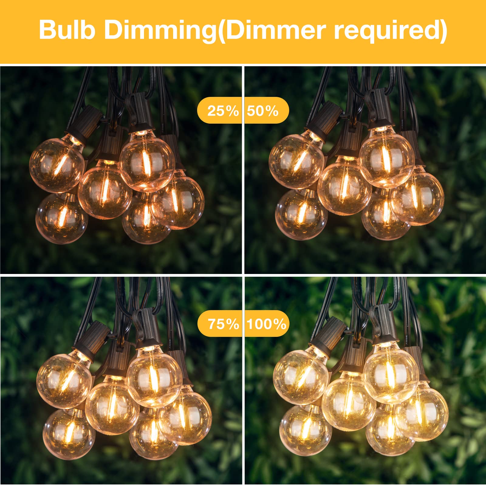String Lights For Outside 150Ft,Dimmable Waterproof Outdoor String Lights With 75+2 Shatterproof G40 Globe Bulbs Connectable Led