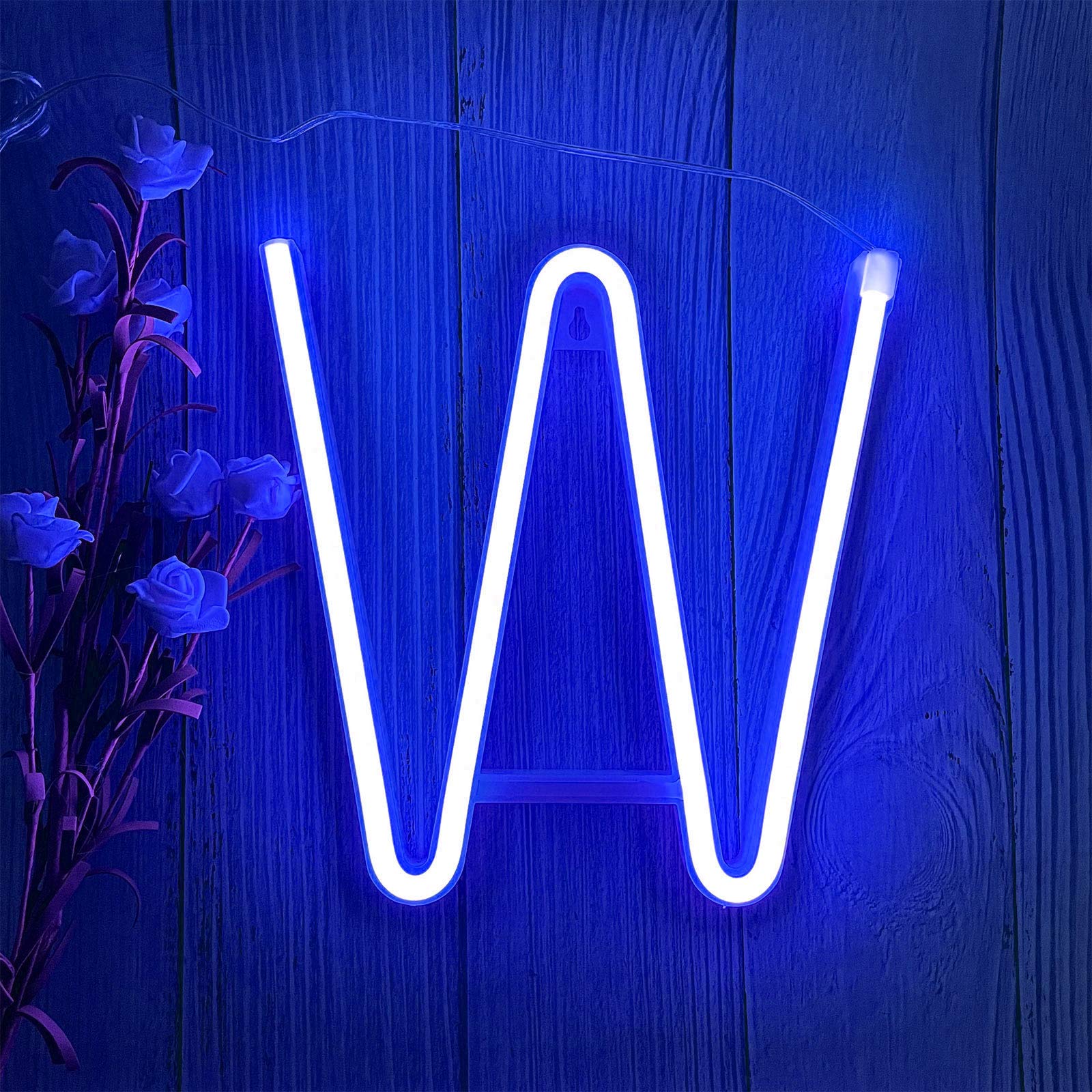 ENUOLI LED Blue Neon Letter Sign, Battery/USB Operated, Decorative Wall Light for Children’s Room, Model nNH.W-B