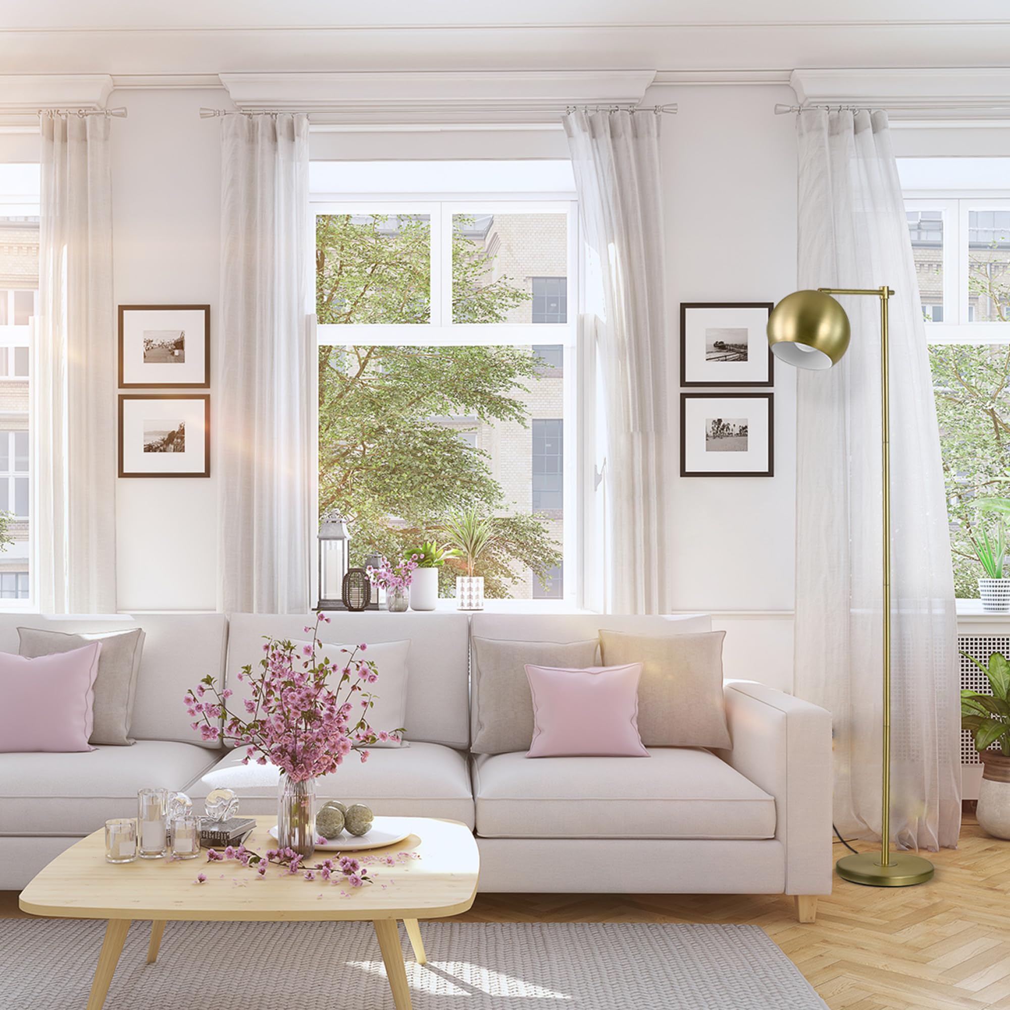 Globe Electric 12915 60'' Floor Lamp, Satin Gold Finish, Vintage Glam Design, In-Line Switch, E26 Base, Gold And Brass Modern Fl