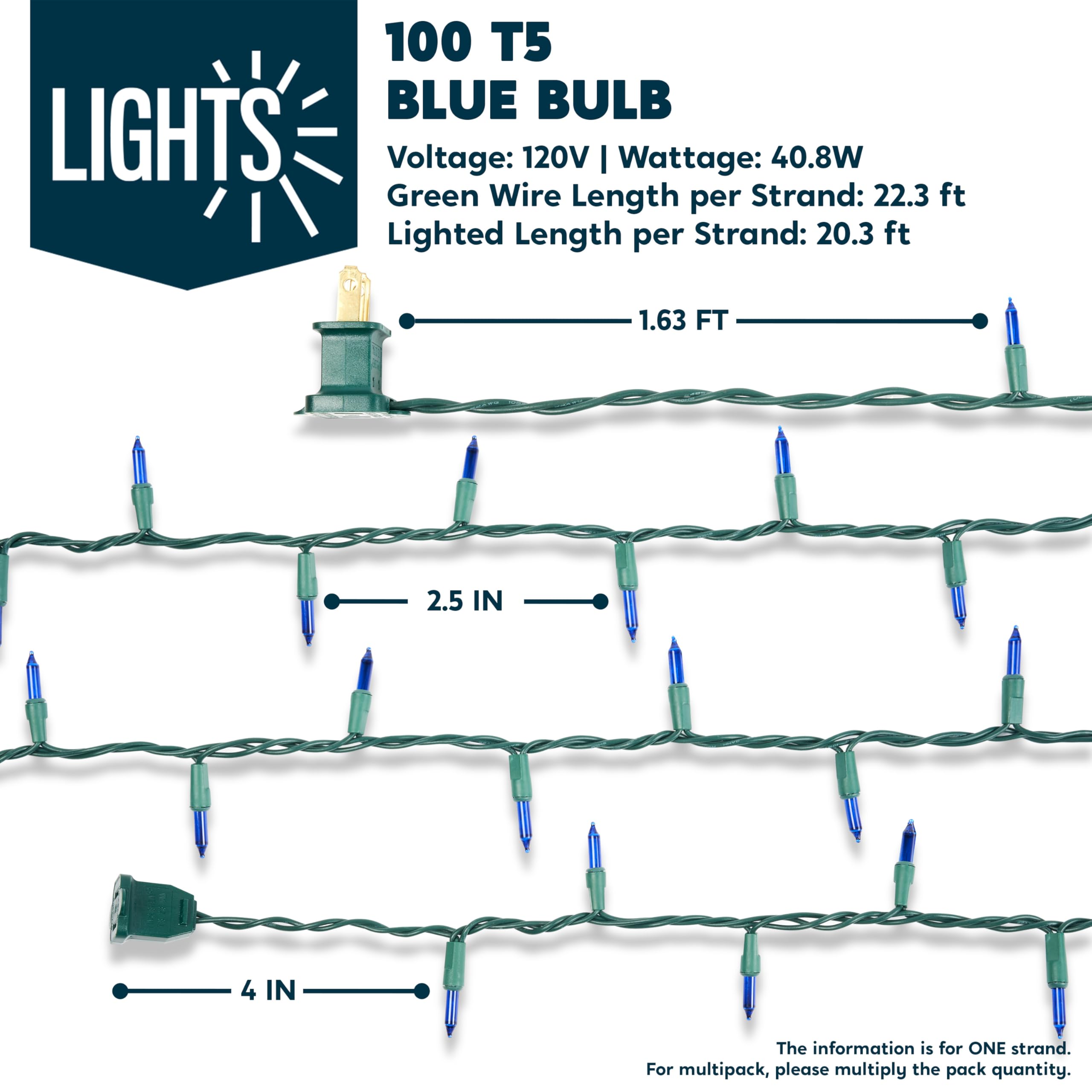 Joiedomi 100Ct Blue Christmas Lights Outdoor, 22.3Ft Green Wire String Lights For Indoor/Outdoor Holiday Decorations