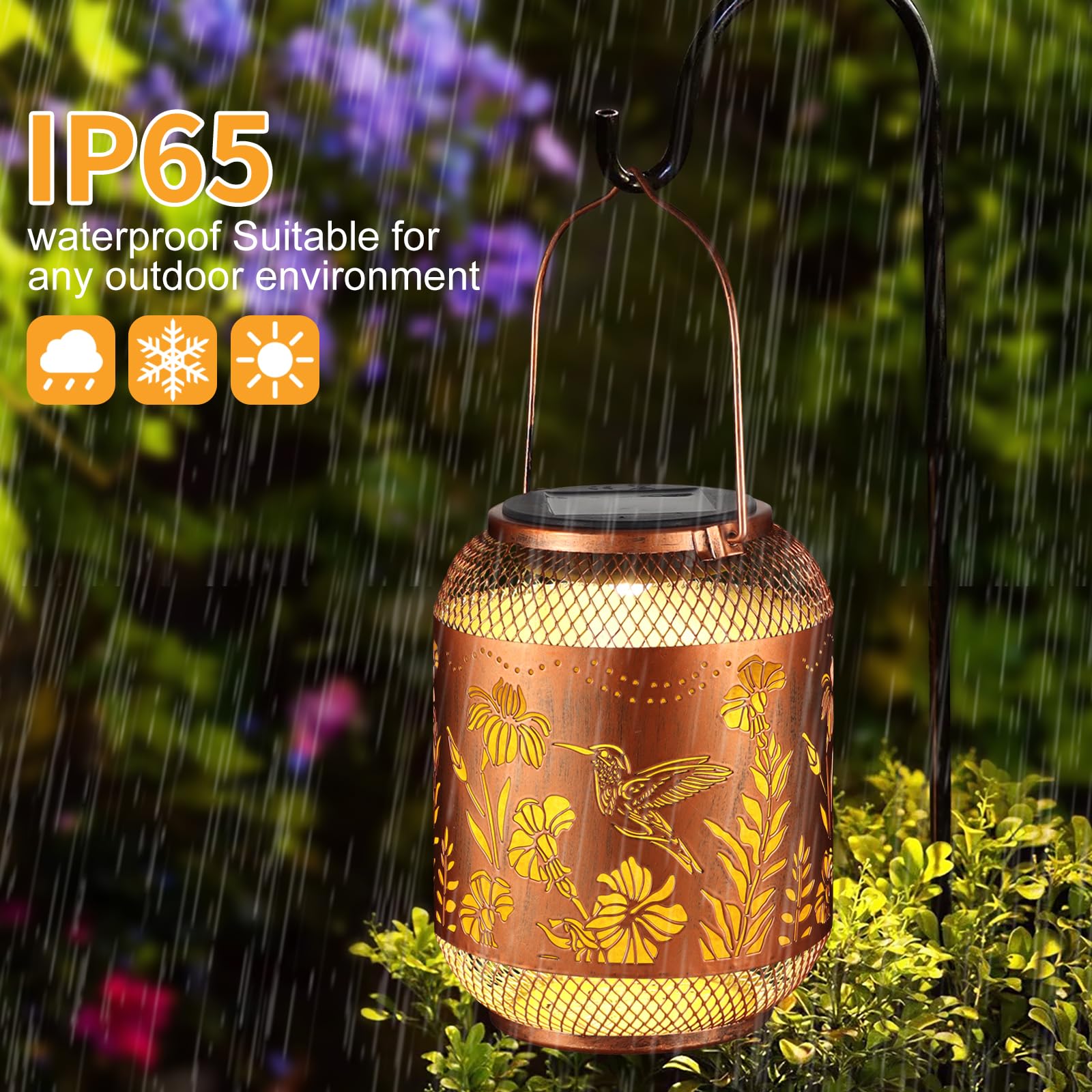 Solar Lanterns Outdoor Waterproof, Birthdays Gifts For Women Mom And Grandma, Metal Hanging Lanterns Hummingbird Decor Garden De