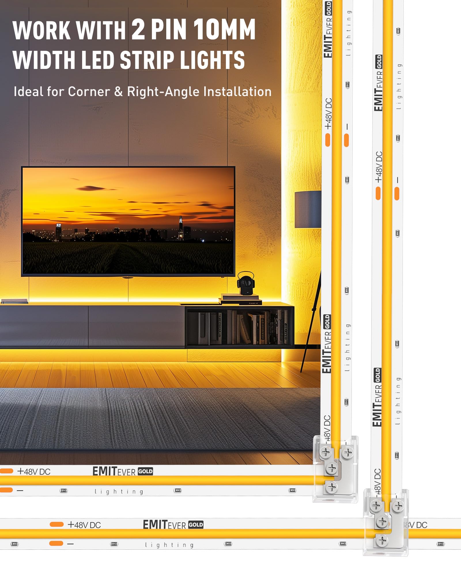 Emitever 10Mm Led Strip Connectors 12Pcs, Led Corner Connector T-Shaped Gapless Connection Solderless Transparent Tape Light Con