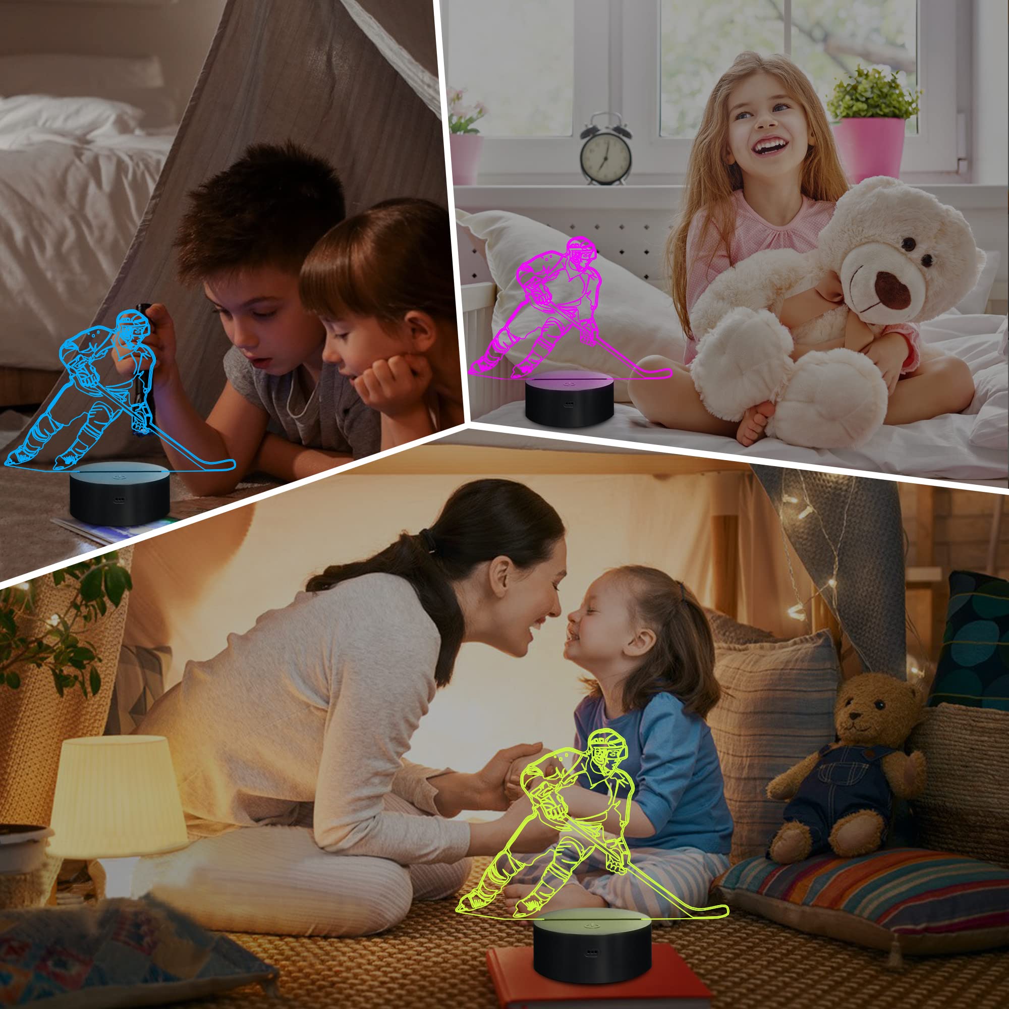 Lampeez Ice Hockey Player 3D Night Lights For Kids Led 16 Colors Remote Control Changing Touch Dimmable Table Desk Lamp Birthday