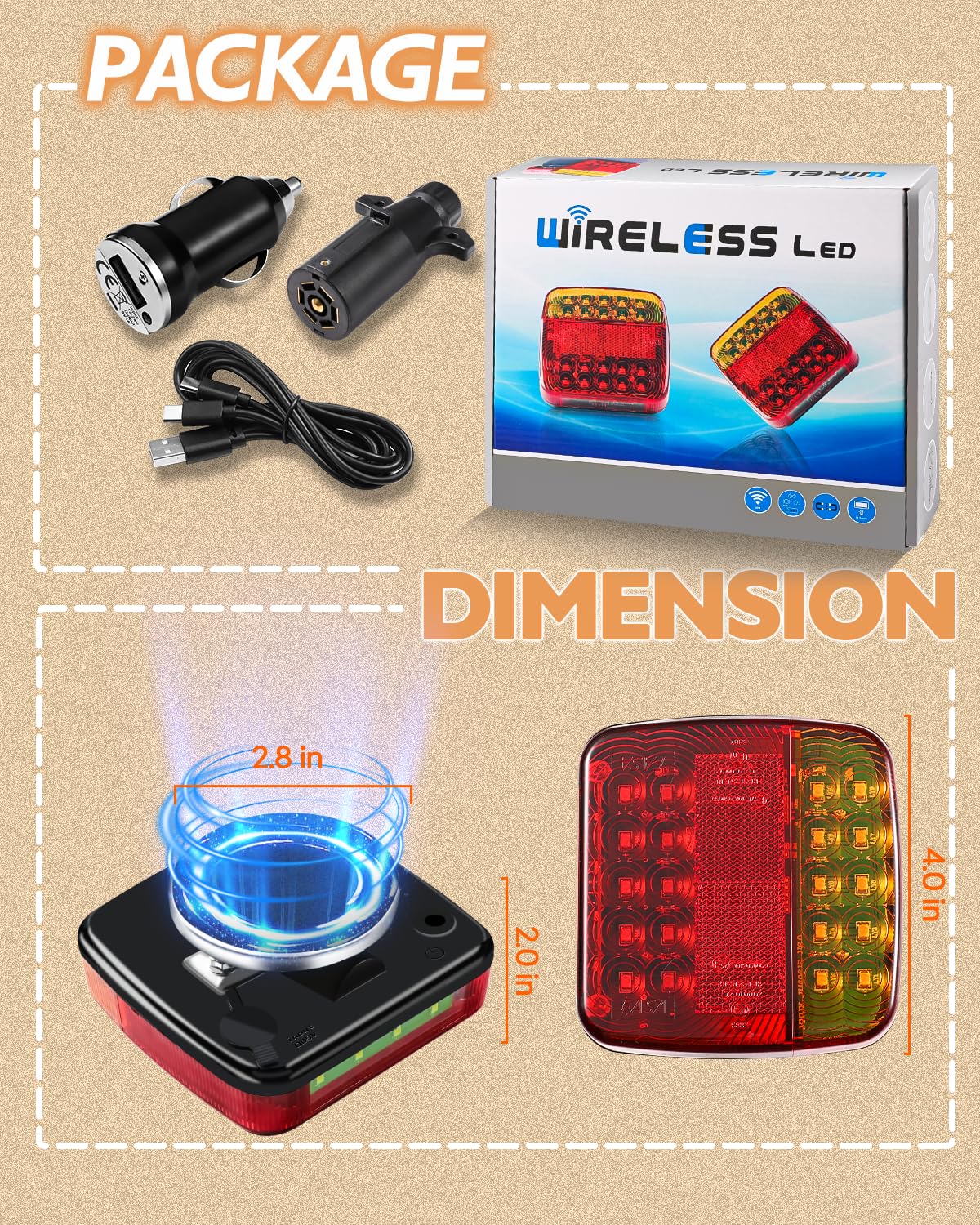 manchoose 2-Pack Wireless Magnetic LED Trailer Light Set ,Ip67 Waterproof Wireless Trailer Lights Kit, Portable for Pickup Truck