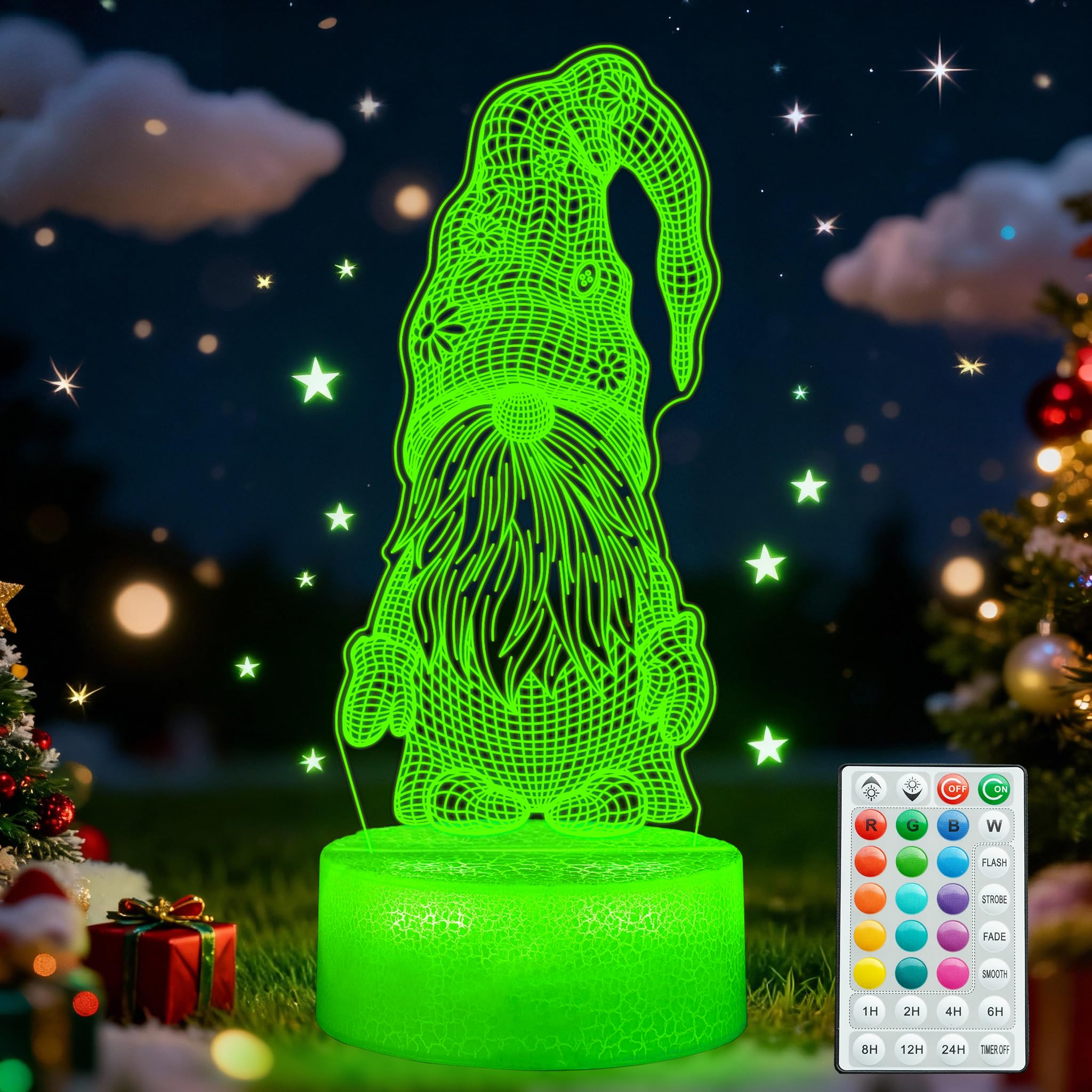 Posshe Gnome Night Light  Gnome Gifts  3D Illusion Night Light With 16 Colors Changing  Remote Control With Timer  Kids Room Dwarf Decoration For Holiday Birthday Christmas