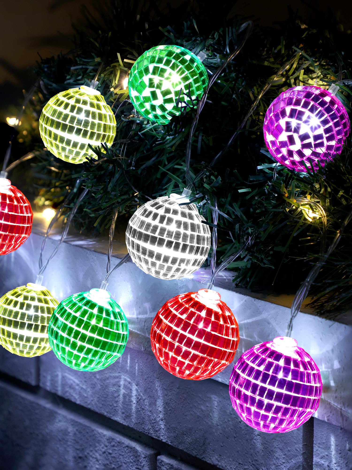 Bbto Led Disco Ball String Light Battery Powered Mirror Balls Ornaments For Outside Backyard Porch 70S 80S Disco Party Supplies(1.57 Inch Mixed Colors)