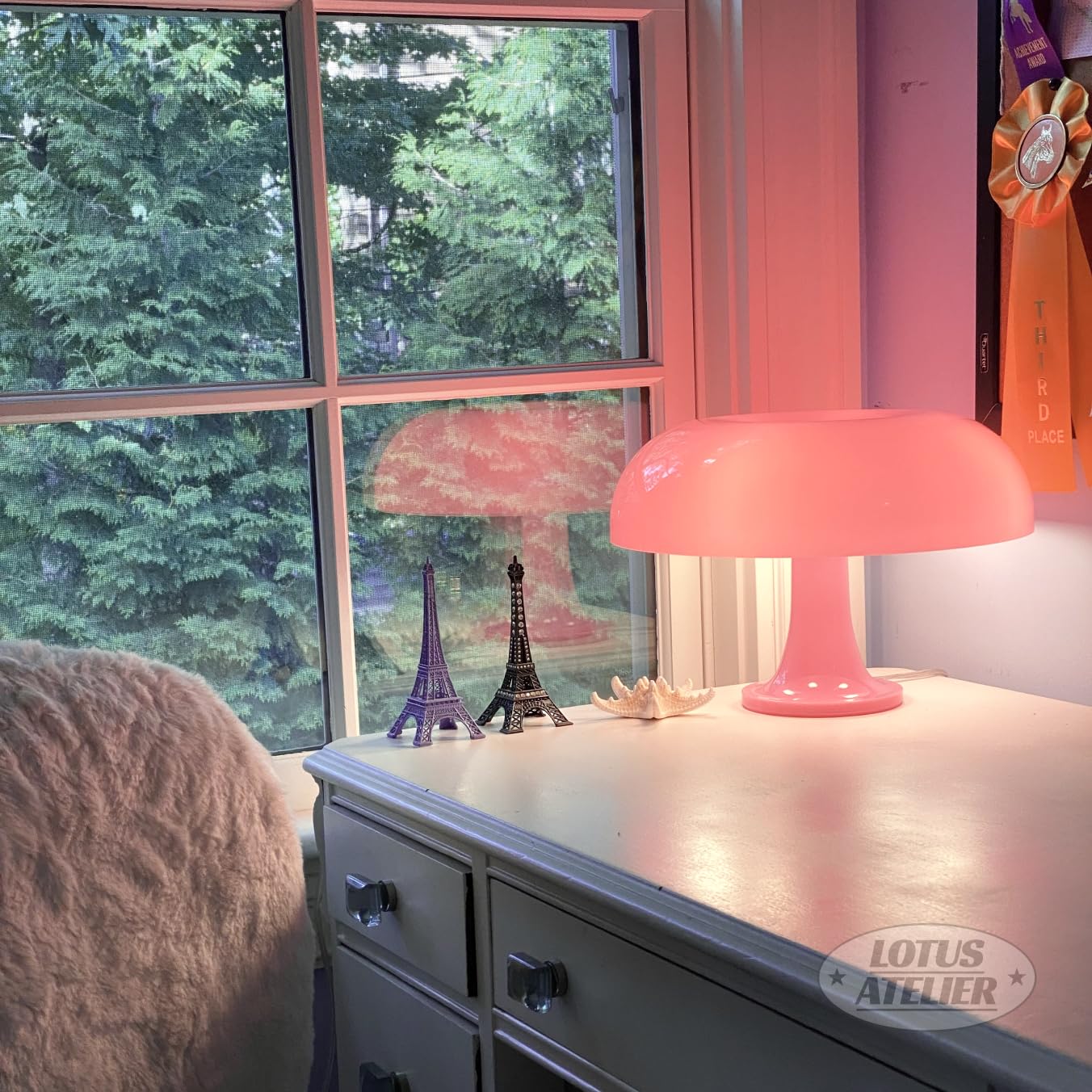 Lotus Atelier Pink Mushroom Lamp, Modern Retro Design, Plastic Material, Model 1, Perfect for Girls Bedroom Decor