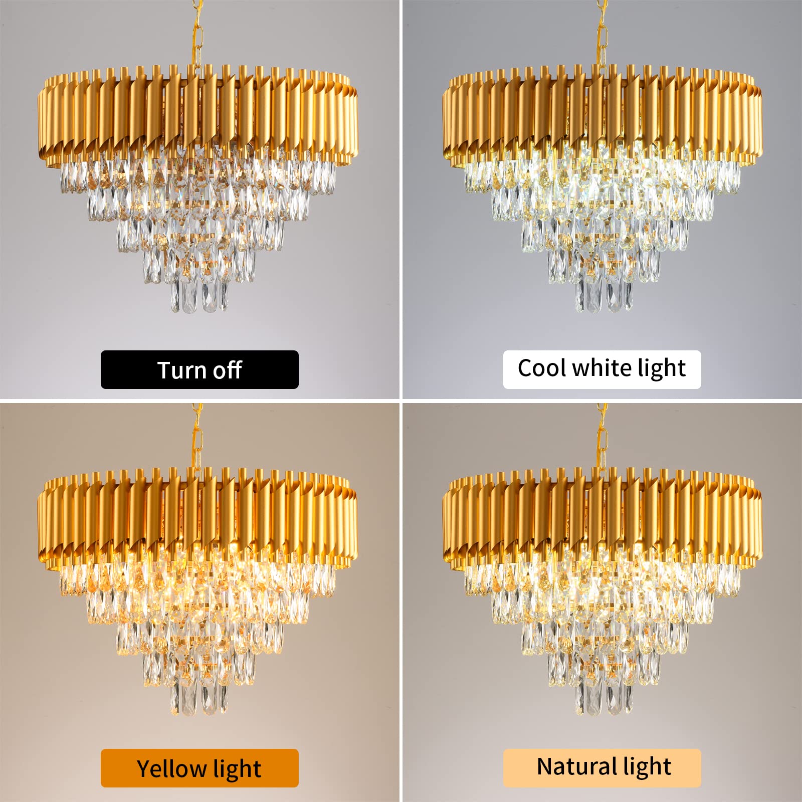 AKDXIRUN Modern Crystal Chandelier, 12 Lights, Gold, 24in Width, Luxury Light Fixture for Dining Room, Living Room, Bedroom, Foyer